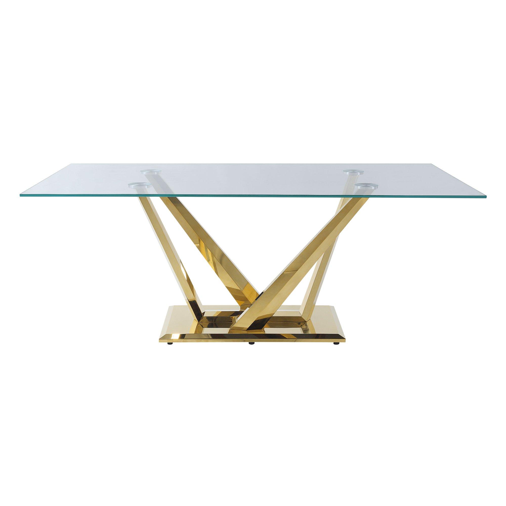 

    
Contemporary Clear Glass & Mirrored Gold Dining Table by Acme Barnard DN00219

