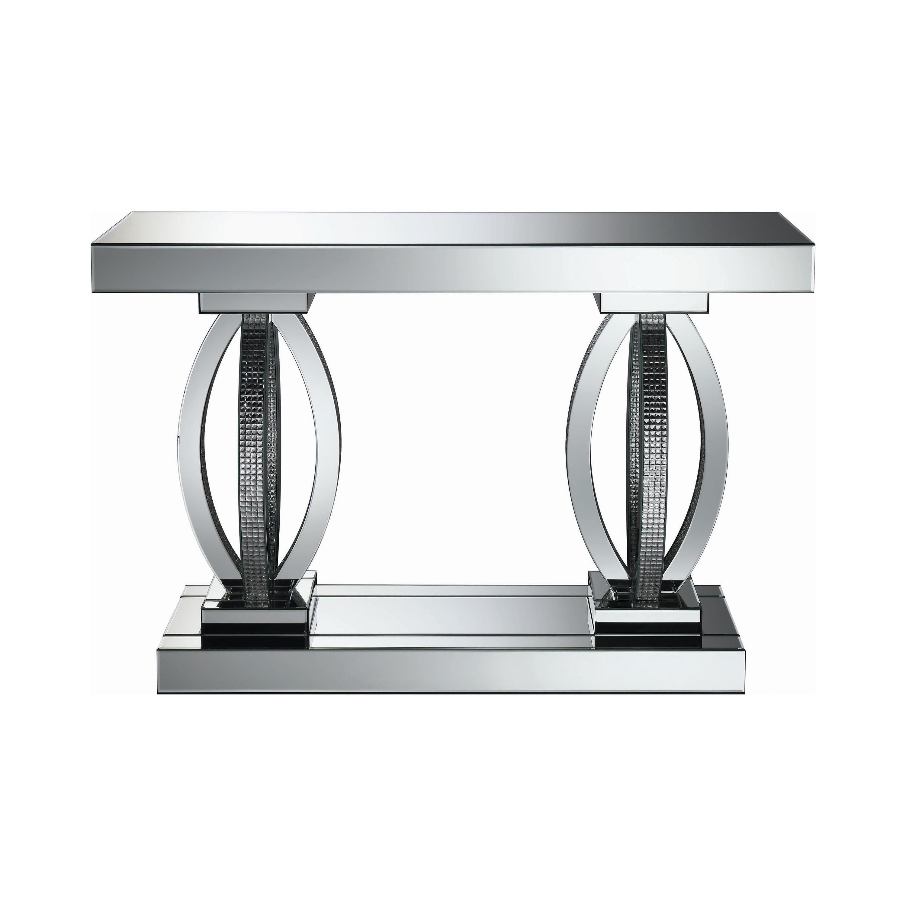 

    
Contemporary Clear Mirror Sofa Table Coaster 722519 Avonlea
