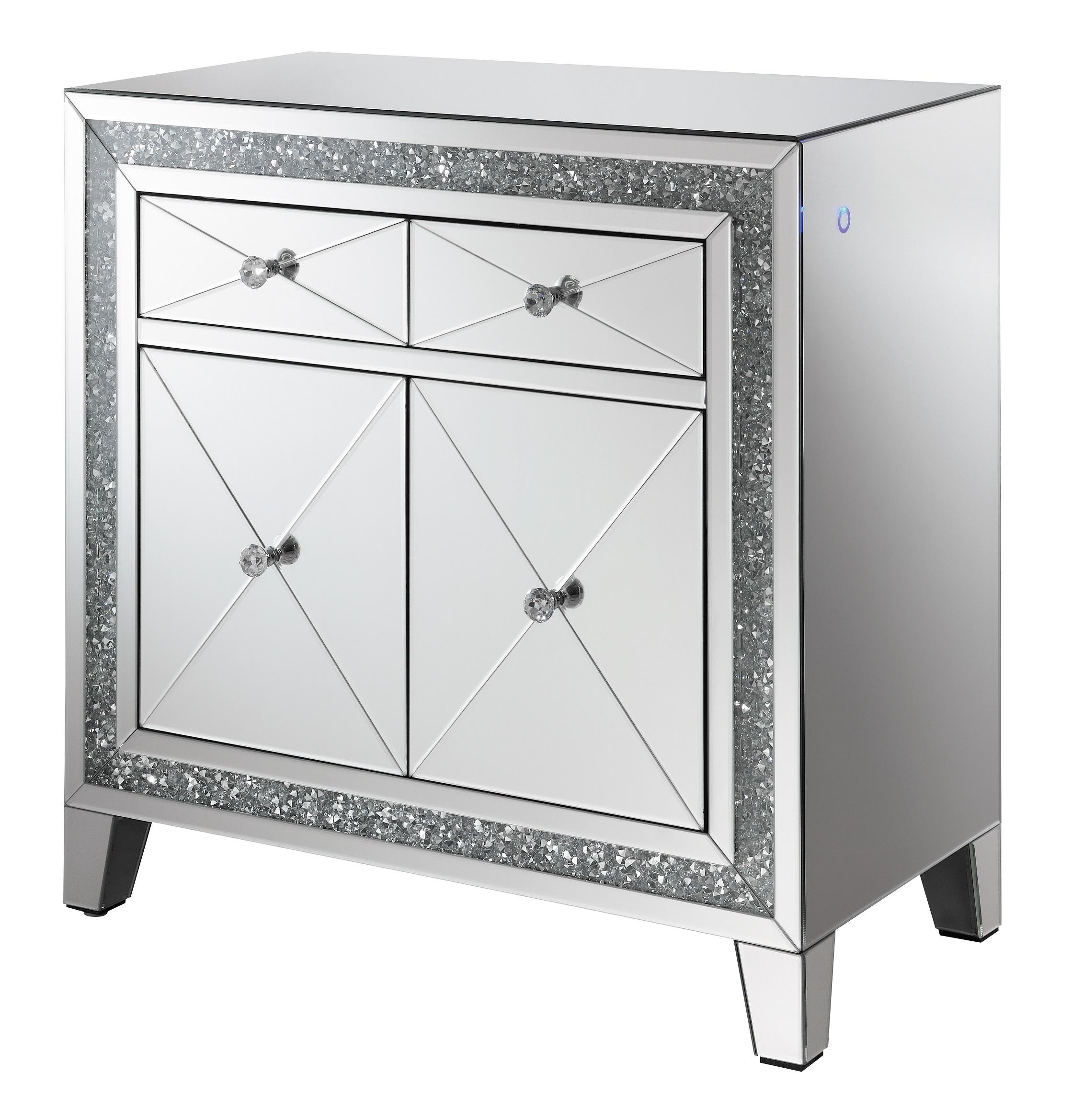 

    
Coaster 959619 Accent Cabinet Mirrored/Clear 959619

