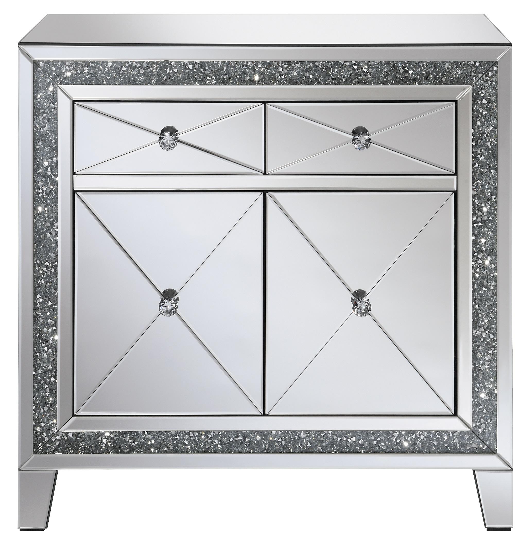 

    
Contemporary Clear Mirror Wood Accent Cabinet Coaster 959619
