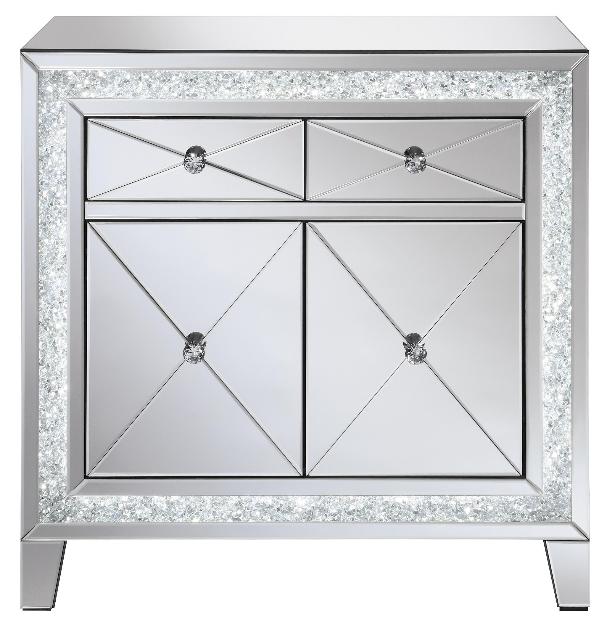 

    
Contemporary Clear Mirror Wood Accent Cabinet Coaster 959619
