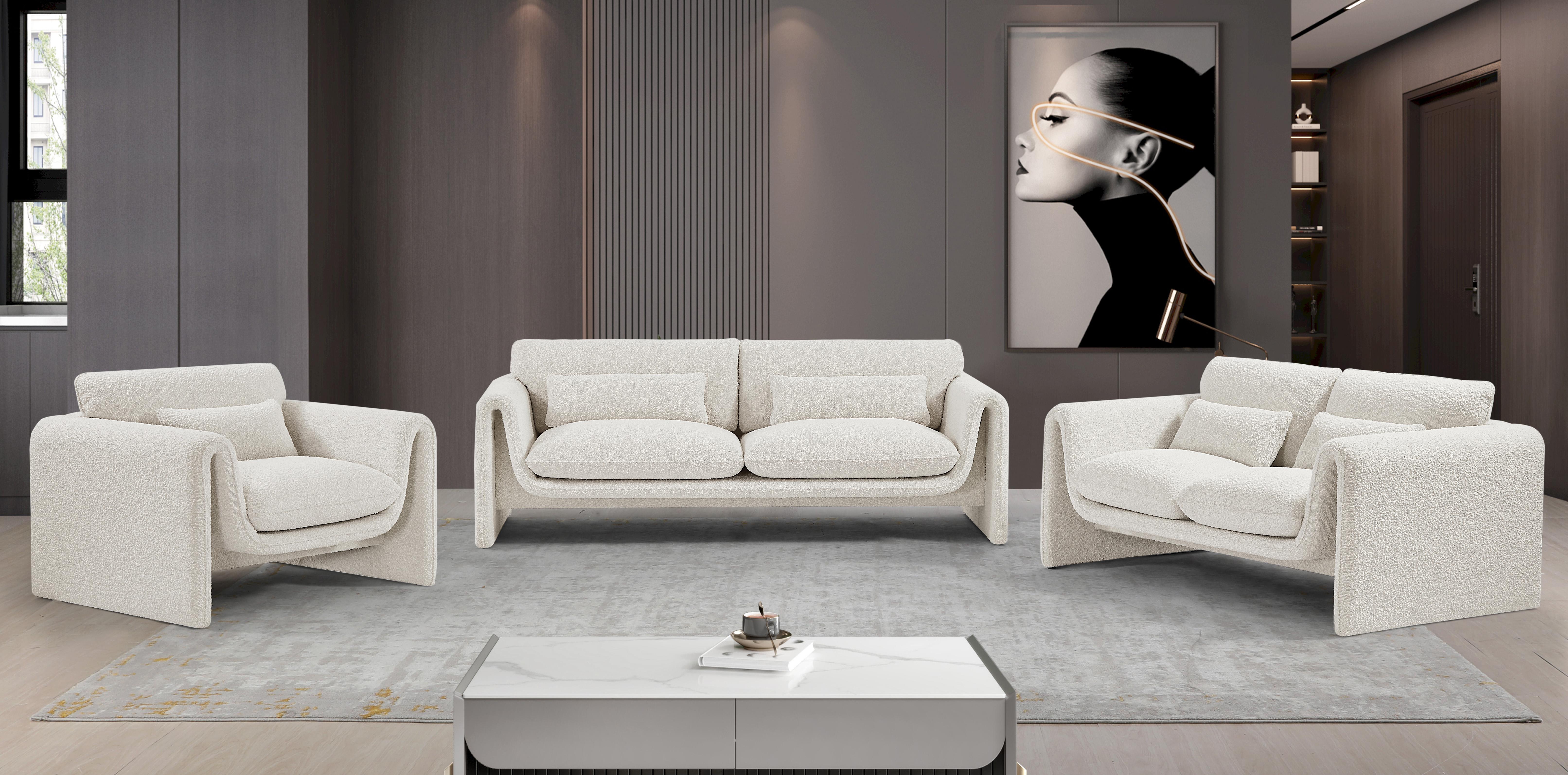 

    
 Shop  Contemporary Cream Engineered Wood Sofa Meridian Furniture Stylus 198Cream-S
