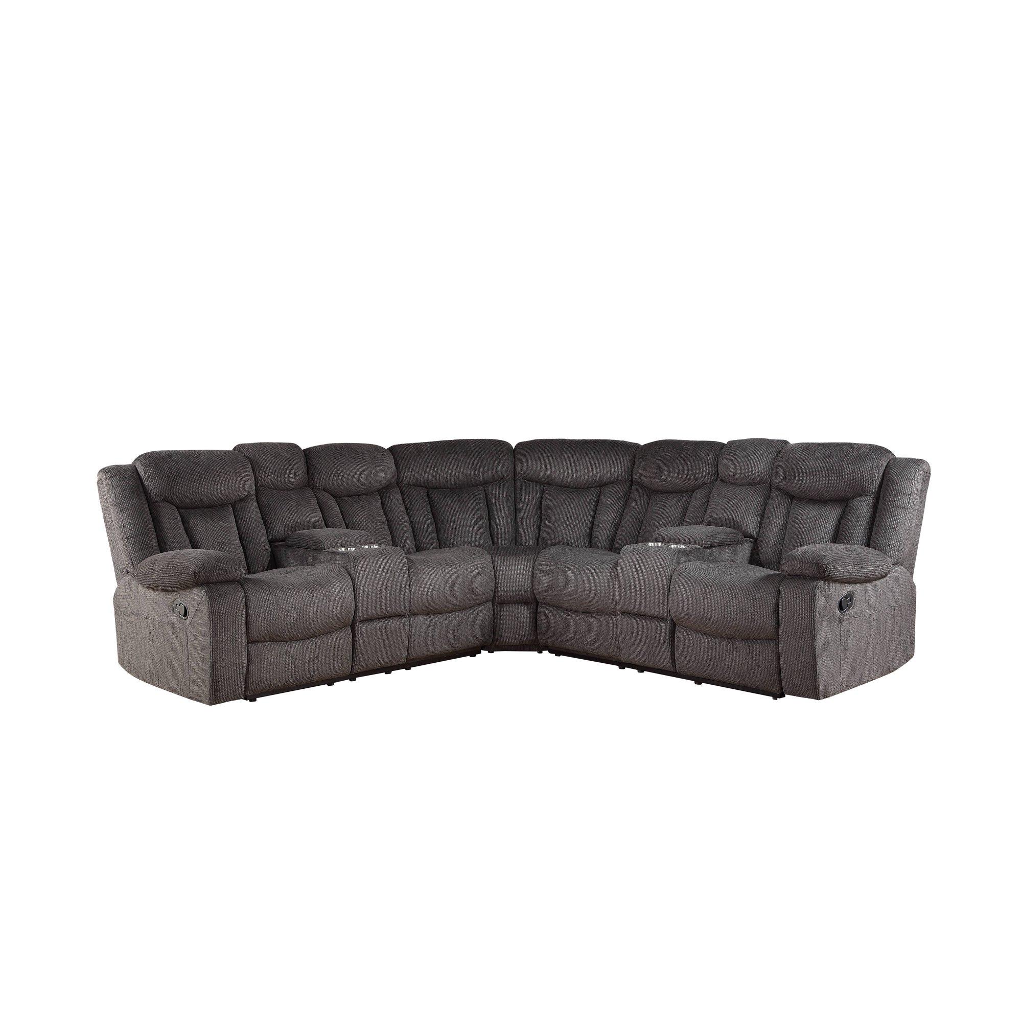 Contemporary Motion Sectional Rylan 54965-3pcs in Dark Brown Fabric