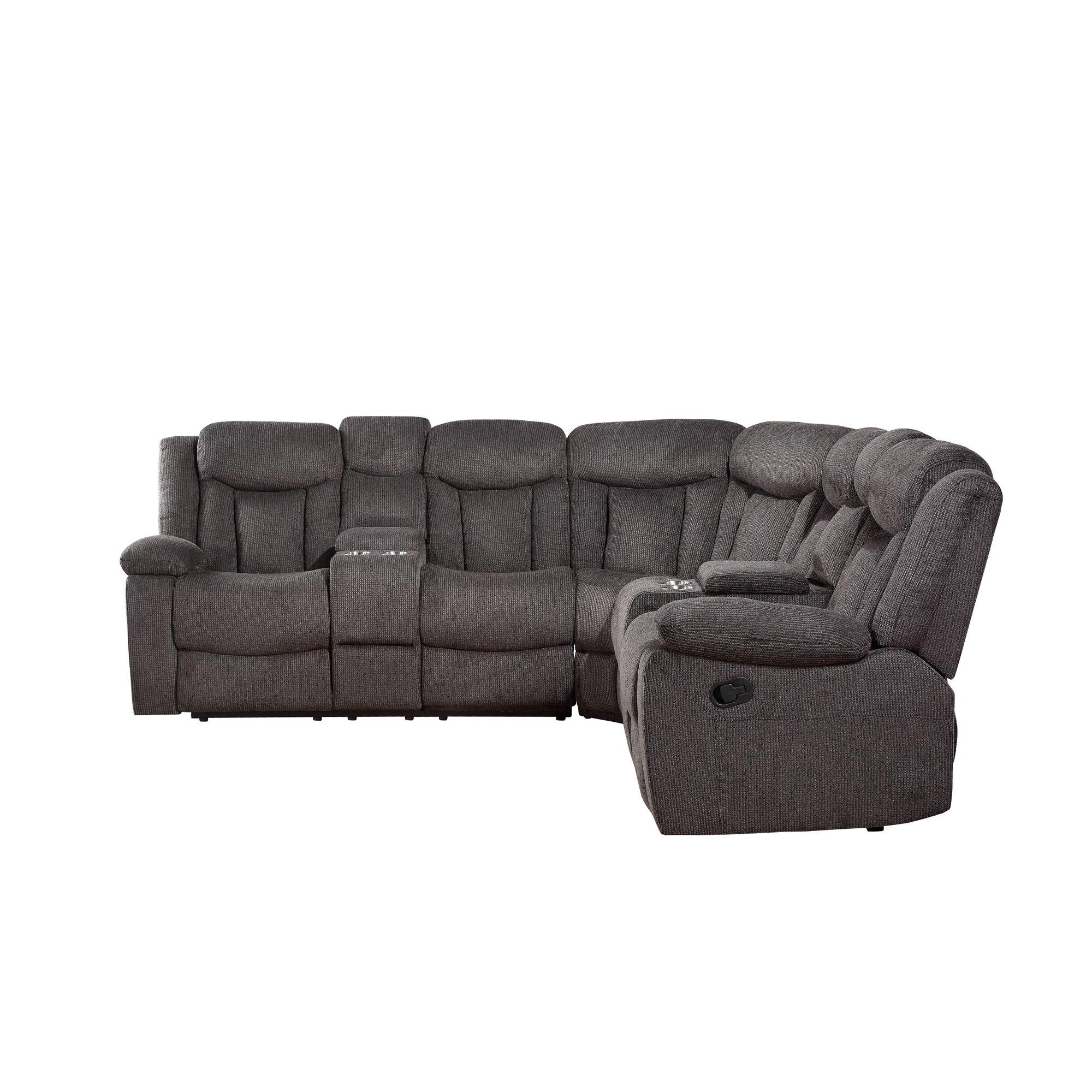 

    
Contemporary Dark Brown Fabric Motion Sectional Sofa by Acme Rylan 54965-3pcs
