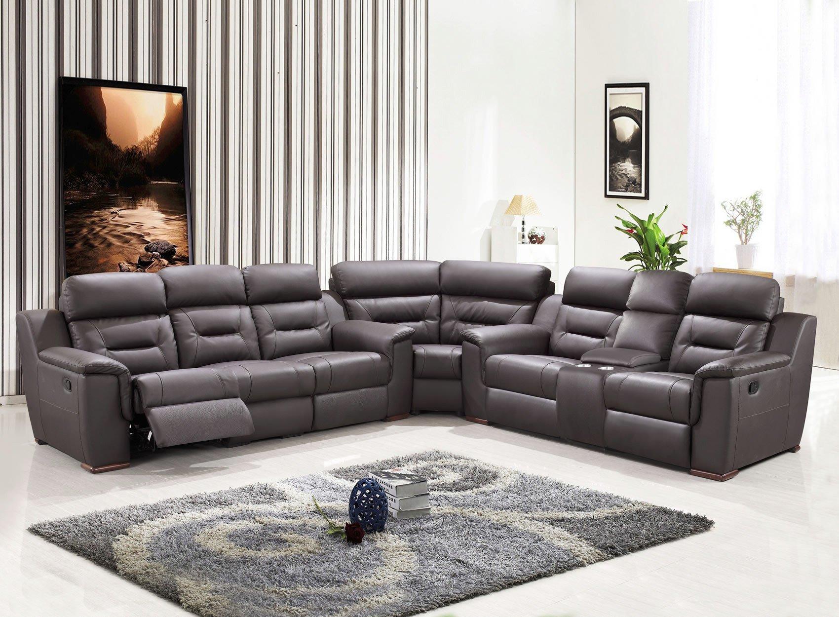Contemporary Reclining Sectional UR9408 SEC DRK BROWN UR9408 SEC DRK BROWN in Dark Brown leather gel