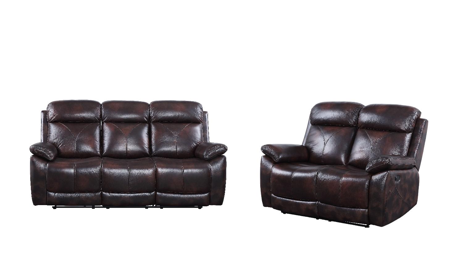 Contemporary Sofa and Loveseat Set Perfiel LV00066-2pcs in Dark Brown Leather