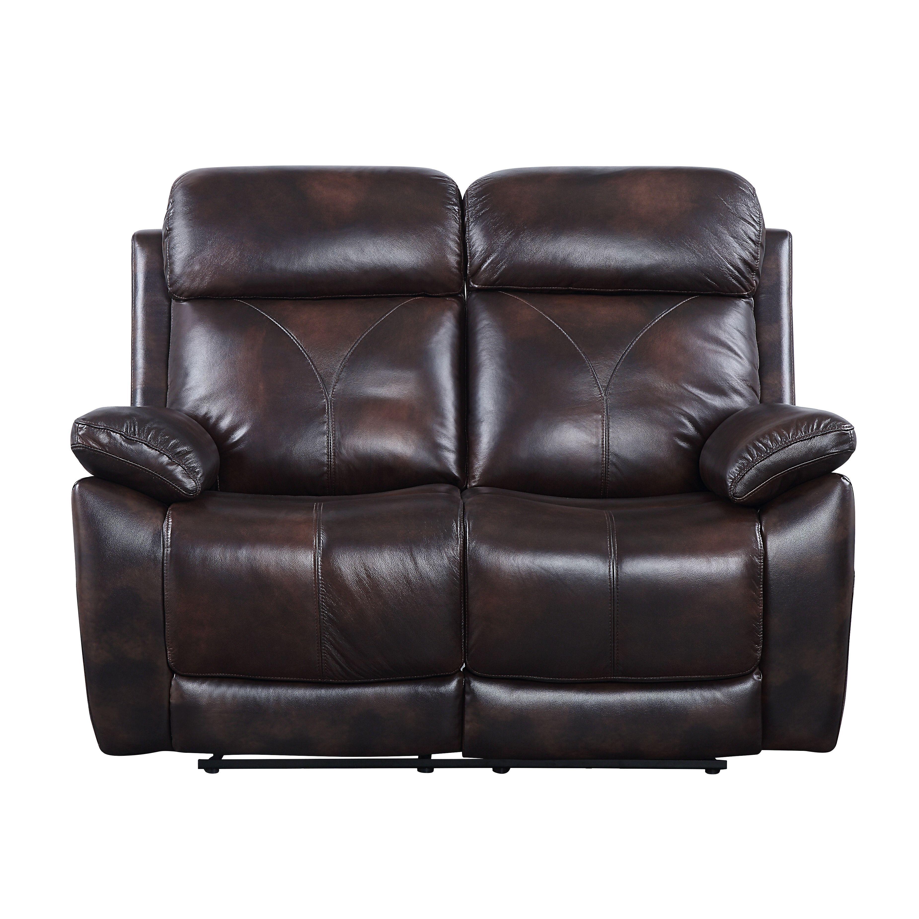 

    
 Order  Contemporary Dark Brown Leather Sofa + Loveseat + Recliner by Acme Perfiel LV00066-3pcs
