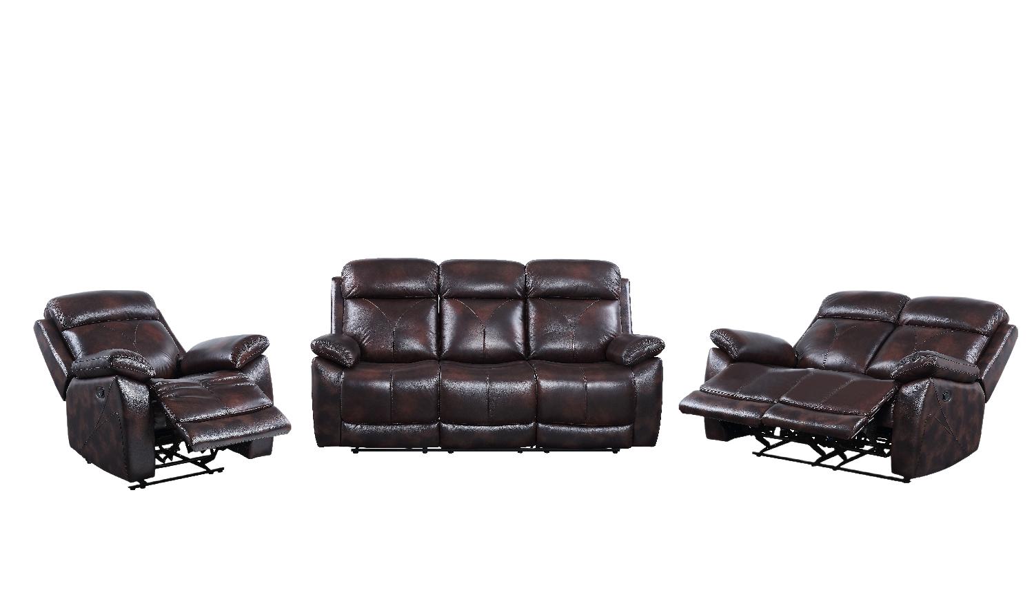 Contemporary Sofa Loveseat and Chair Set Perfiel LV00066-3pcs in Dark Brown Leather