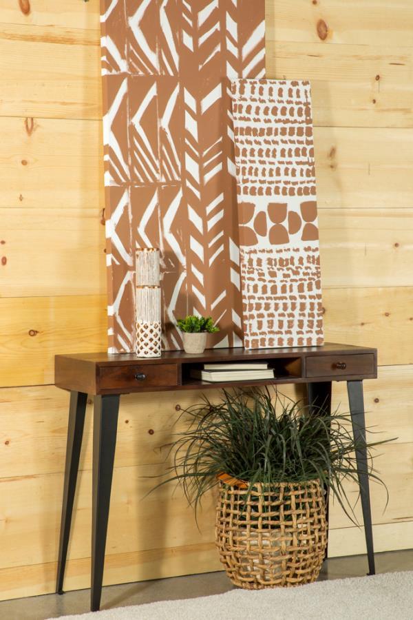 

    
Contemporary Dark Brown Solid Mango Wood Console Table Coaster 953560
