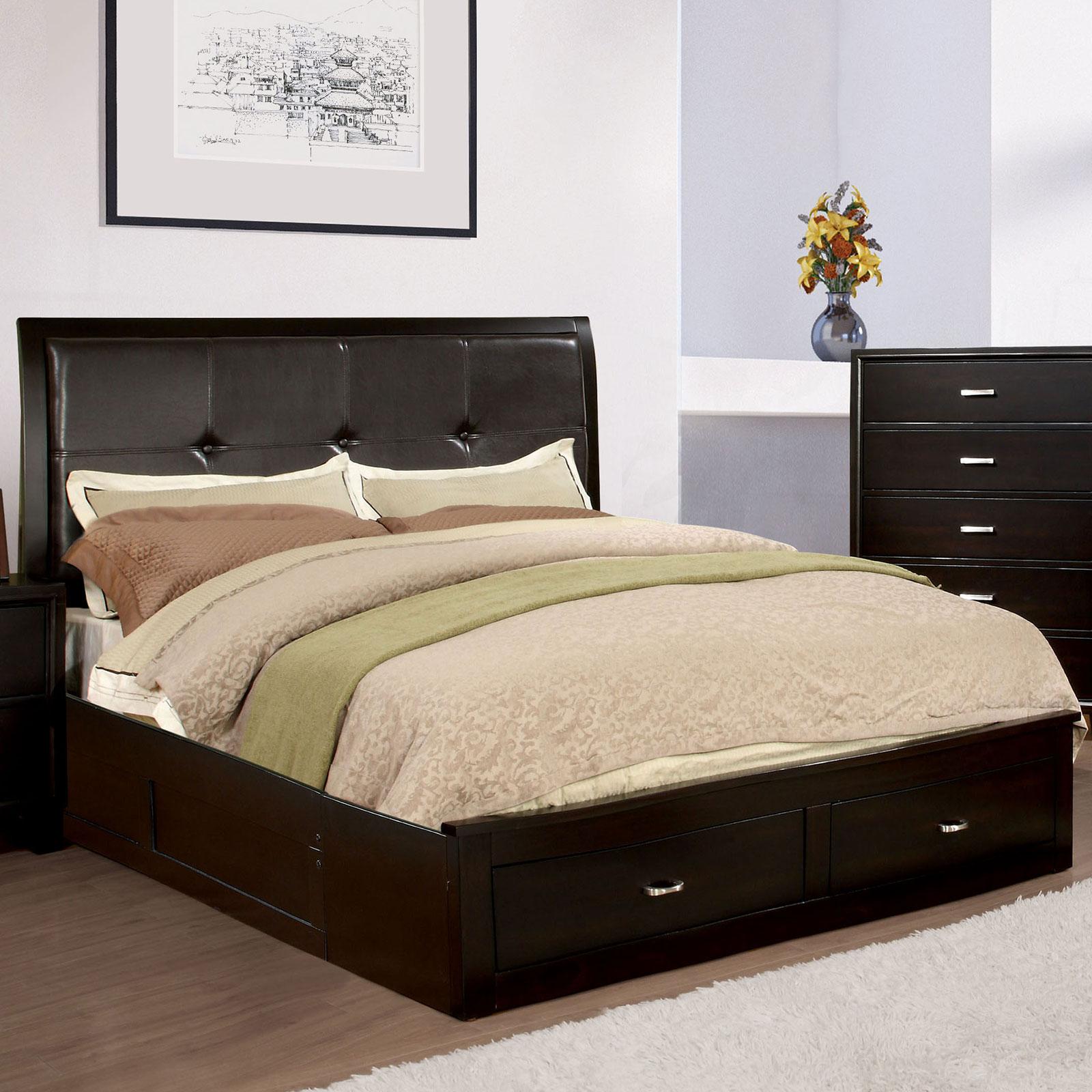 Contemporary Storage Bed ENRICO CM7066EX-CK CM7066EX-CK-BED in Brown Faux Leather