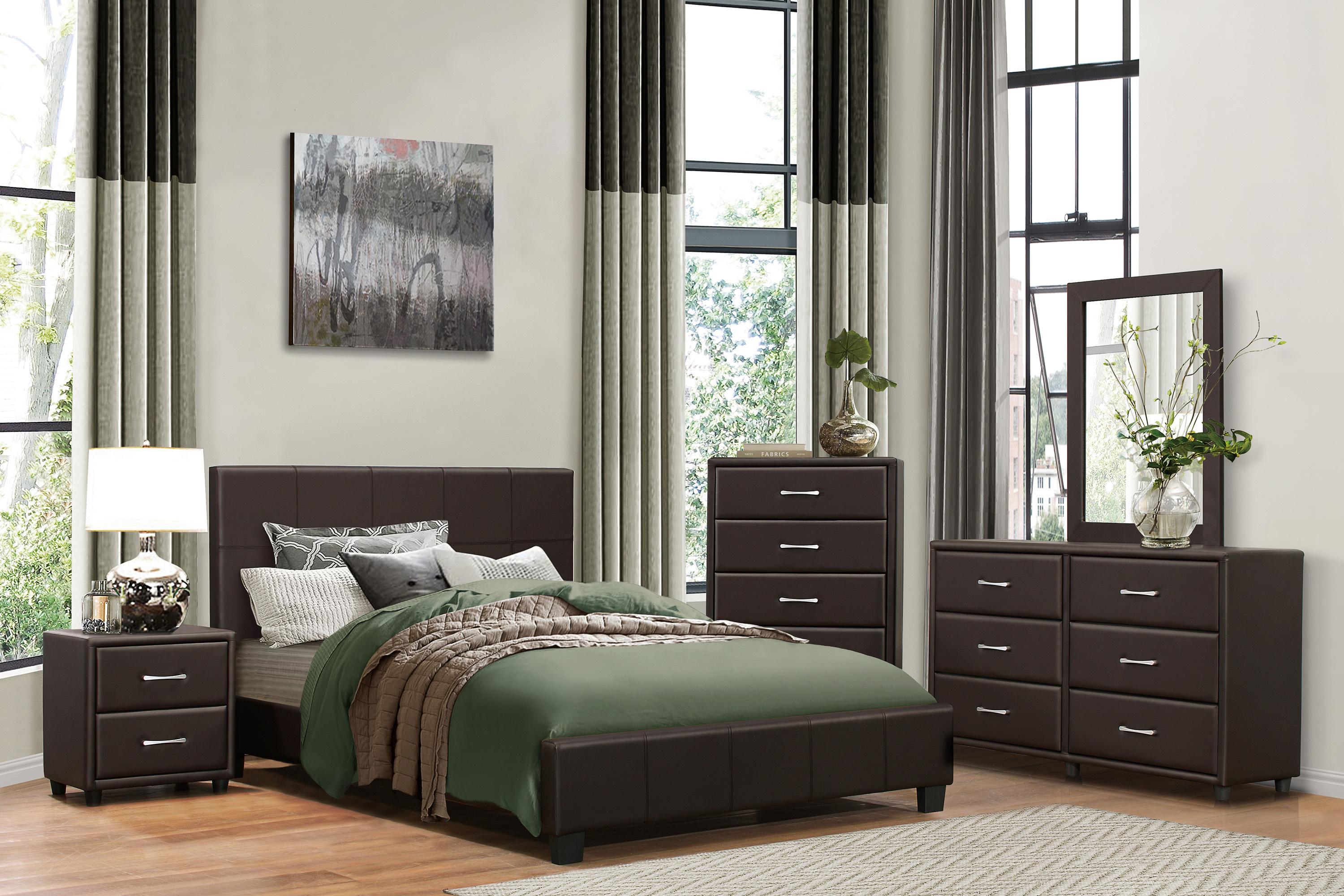Contemporary Bedroom Set 2220KDBR-1CK-5PC Lorenzi 2220KDBR-1CK-5PC in Dark Brown Faux Leather