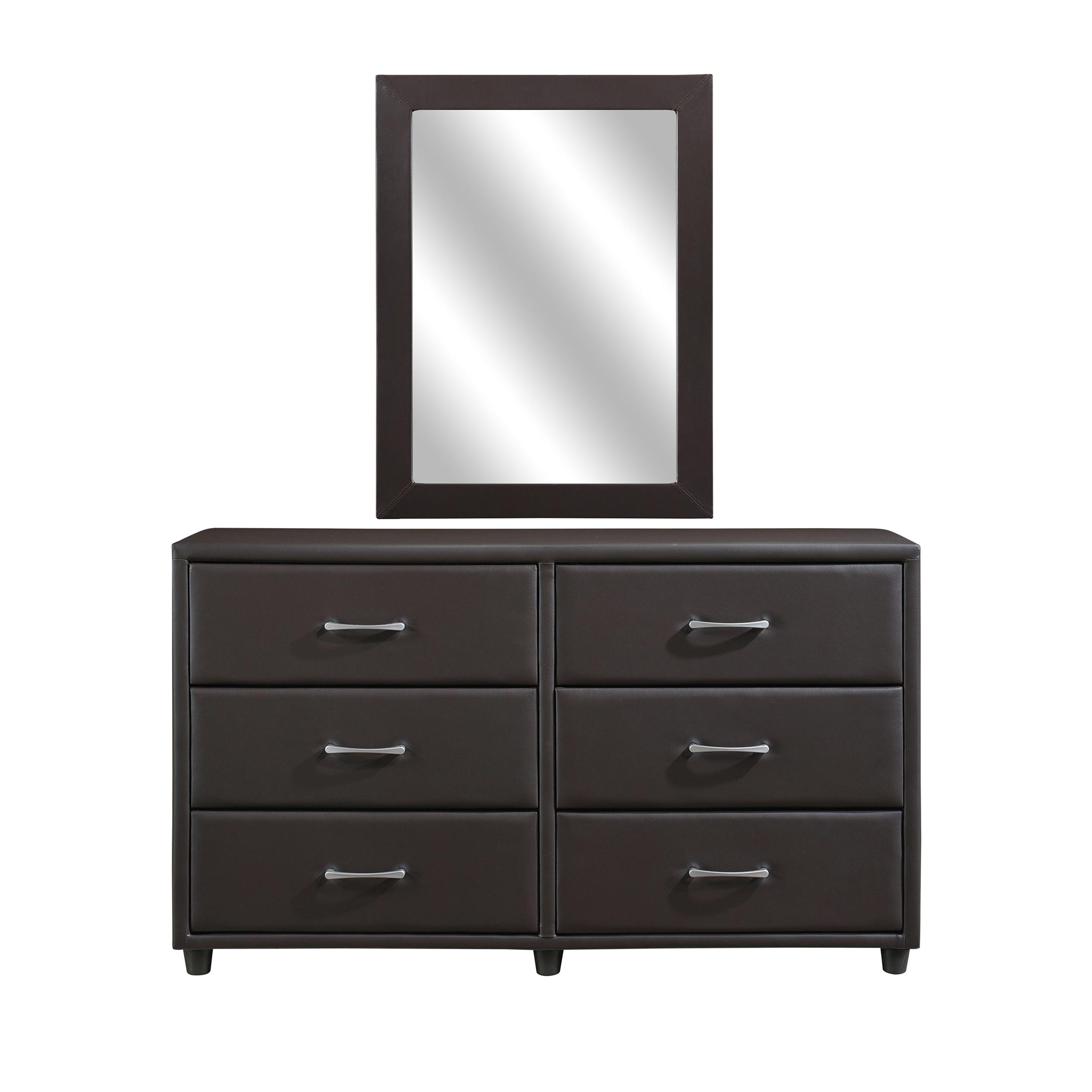 Contemporary Dresser w/Mirror 2220DBR-5*6-2PC Lorenzi 2220DBR-5*6-2PC in Dark Brown Faux Leather