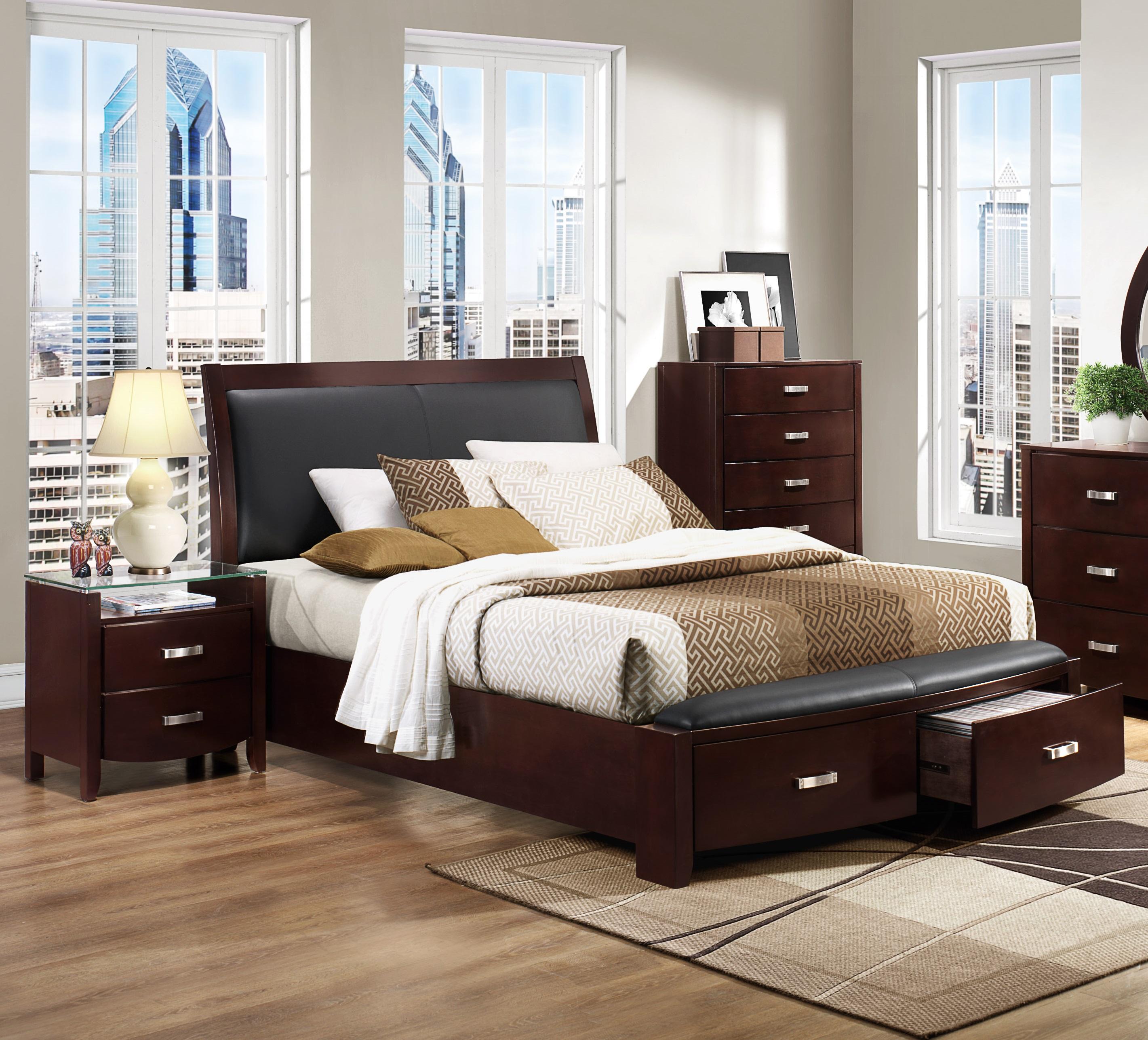 Contemporary Bedroom Set 1737KNC-1CK-3PC Lyric 1737KNC-1CK-3PC in Dark Cherry Faux Leather
