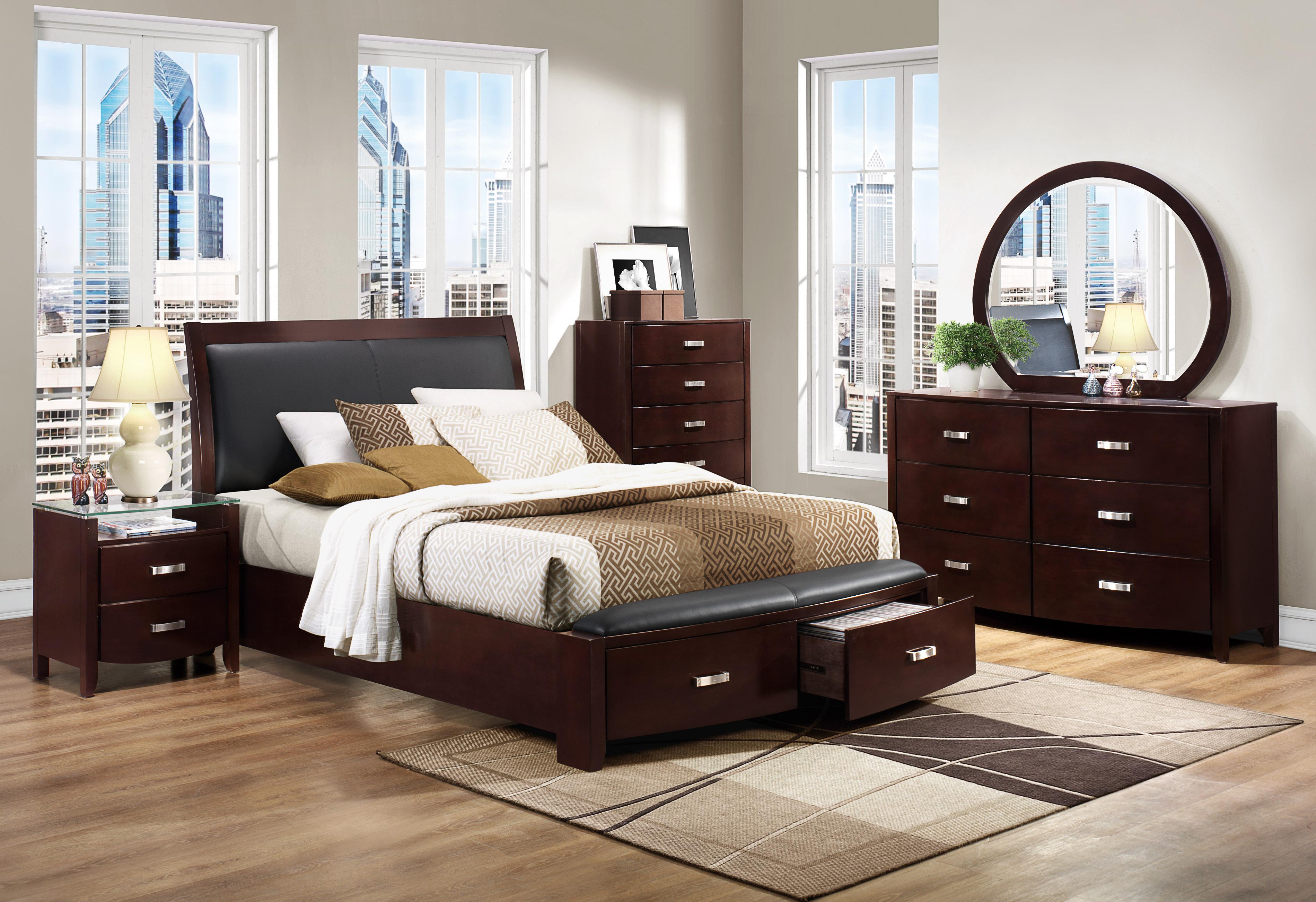 Contemporary Bedroom Set 1737KNC-1CK-5PC Lyric 1737KNC-1CK-5PC in Dark Cherry Faux Leather