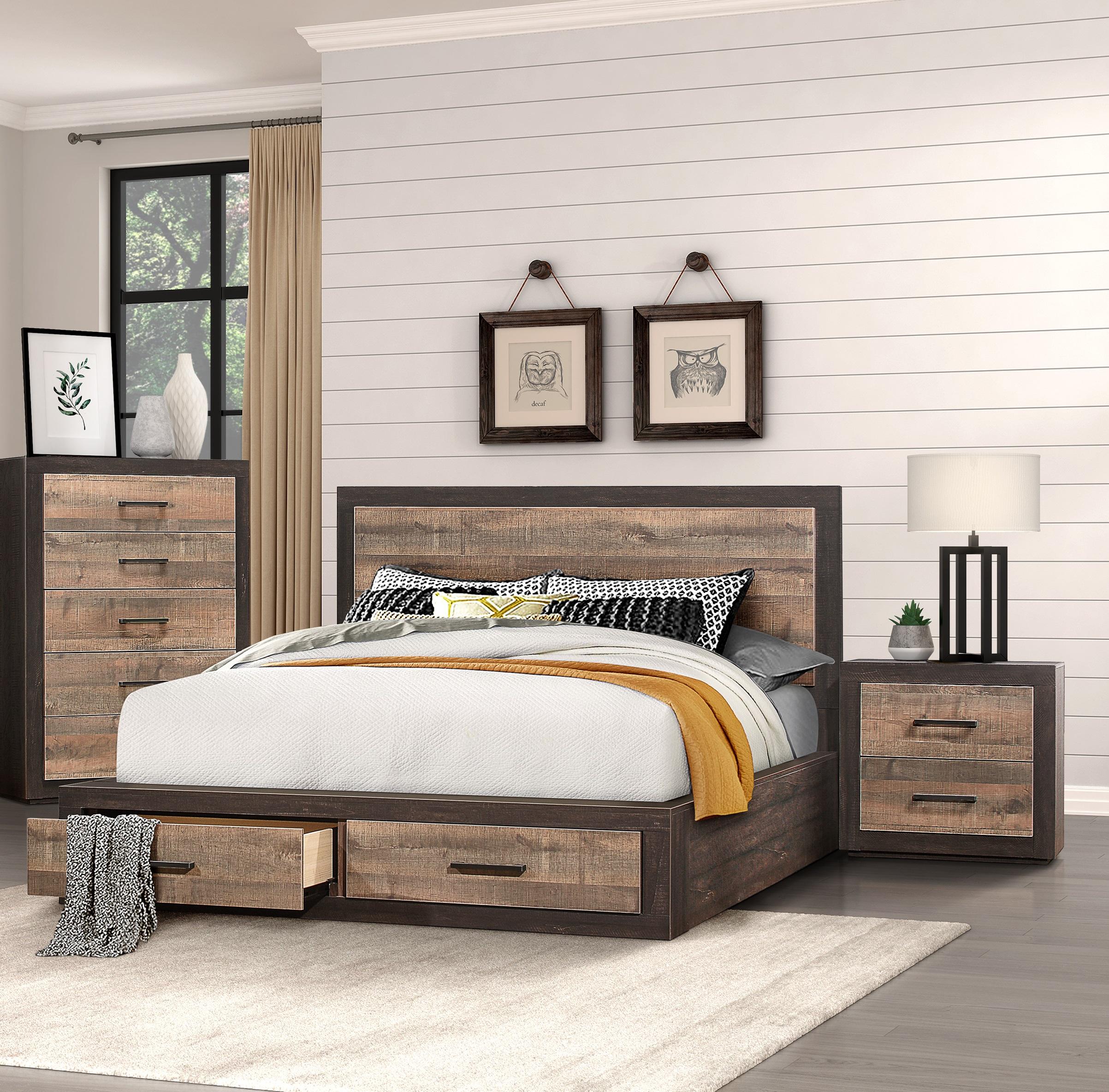 

    
Contemporary Dark Ebony & Rustic Mahogany Wood CAL Bedroom Set 3pcs Homelegance 1762K-1CK* Miter
