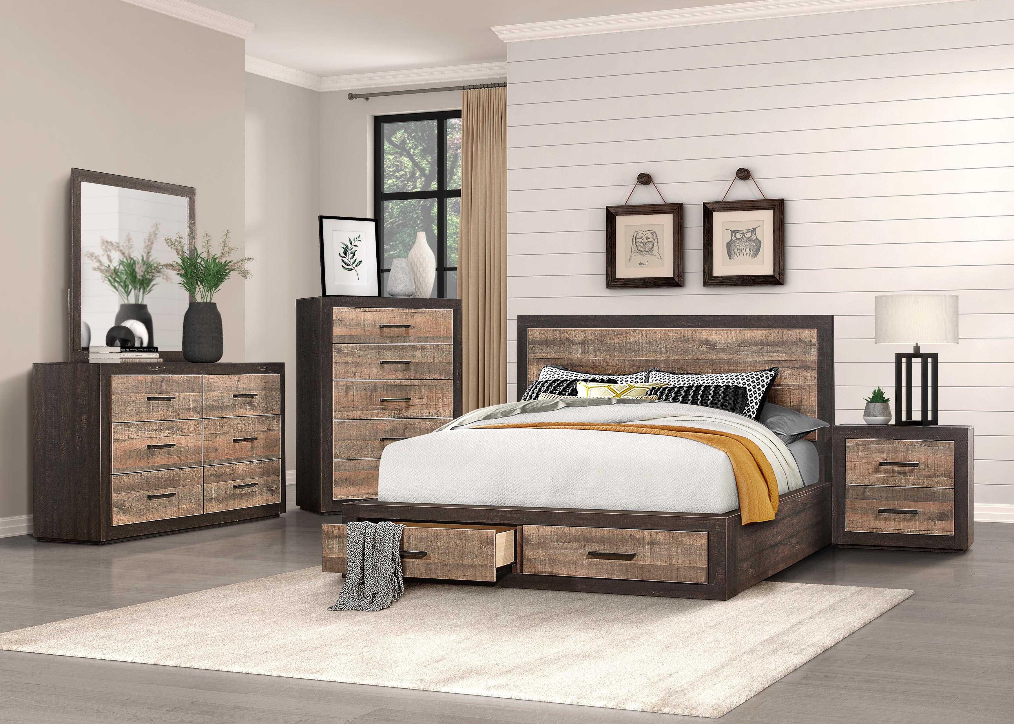 

    
Contemporary Dark Ebony & Rustic Mahogany Wood CAL Bedroom Set 5pcs Homelegance 1762K-1CK* Miter
