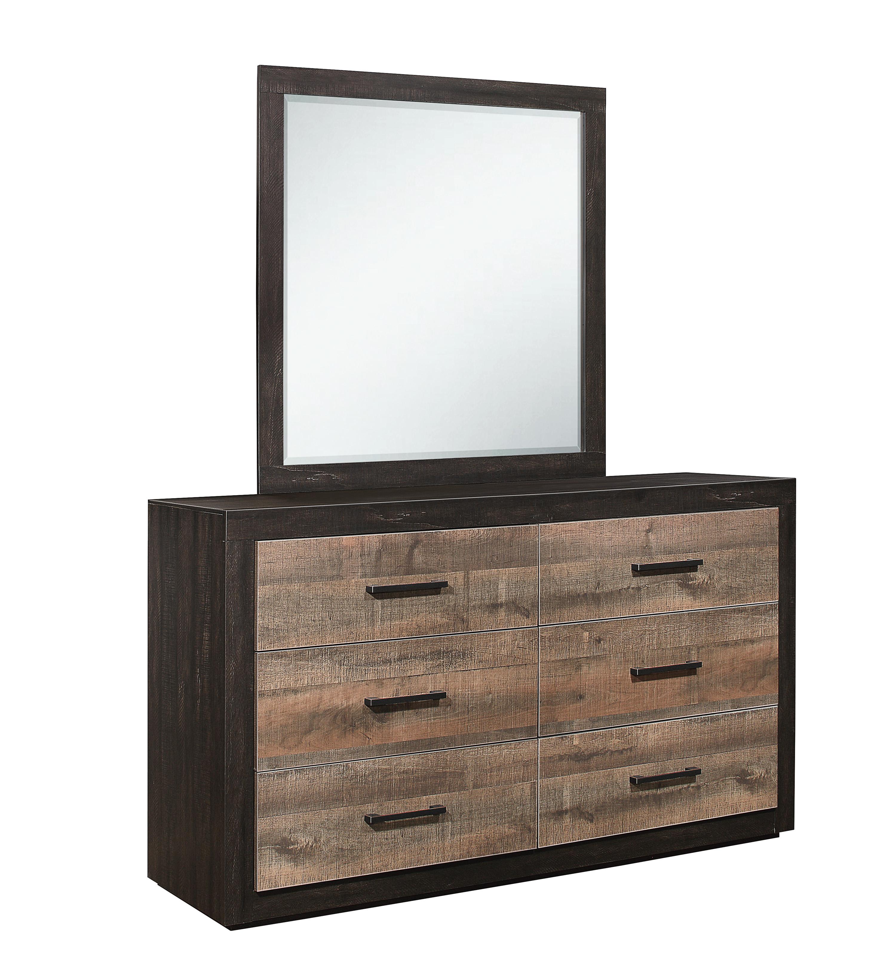 Contemporary Dresser w/Mirror 1762-5*6-2PC Miter 1762-5*6-2PC in Rustic Mahogany, Ebony 