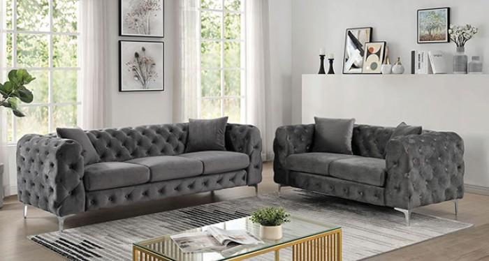 Contemporary Sofa Loveseat and Chair Set CM6498DG-SF-3PC Sapphira CM6498DG-SF-3PC in Dark Gray 