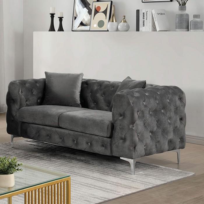 

    
Contemporary Dark Gray Flannelette Loveseat Furniture of America CM6498DG-LV Sapphira

