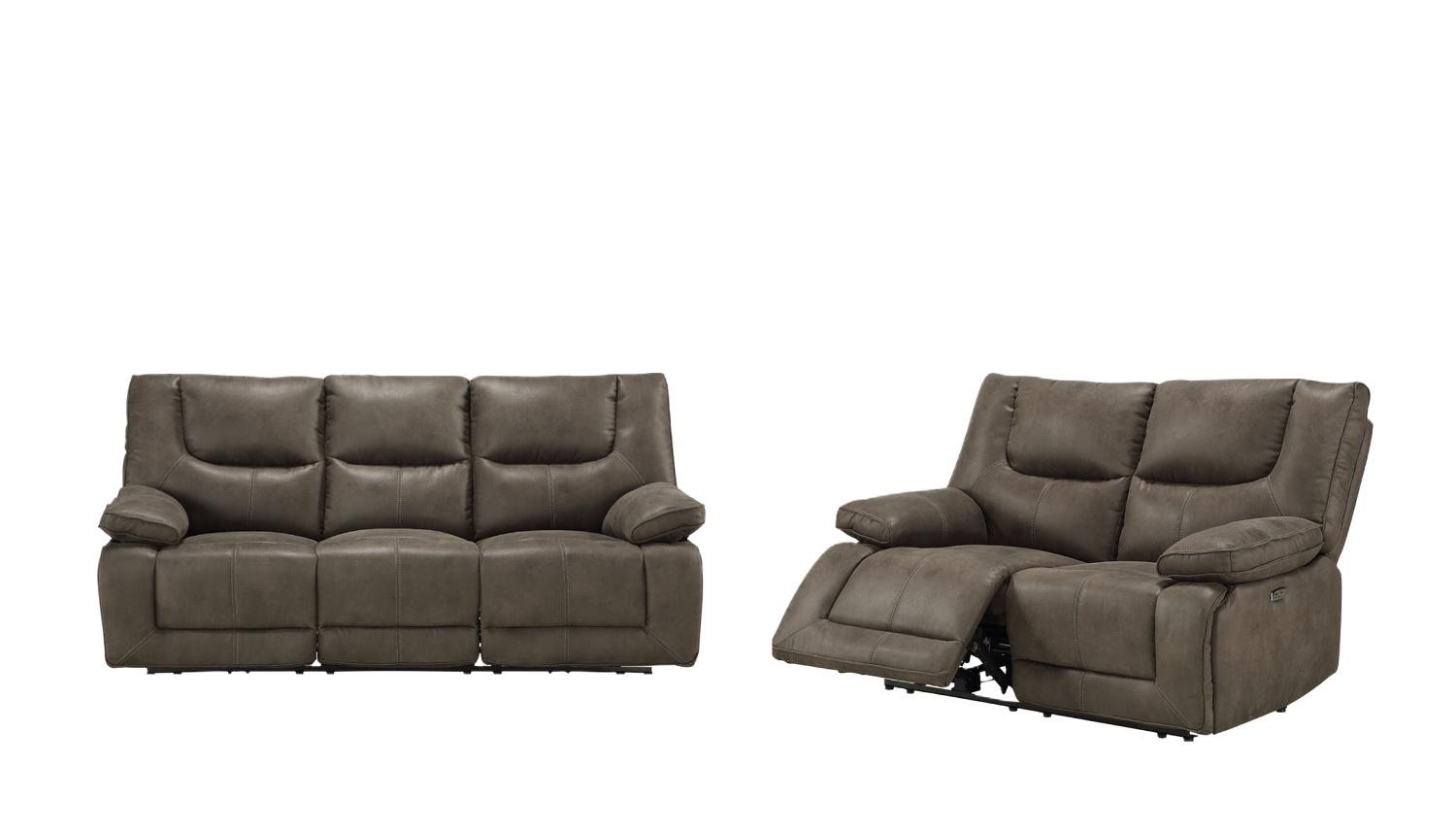Contemporary Power Sofa and Loveseat Harumi 54895-2pcs in Dark Gray Leather-Aire