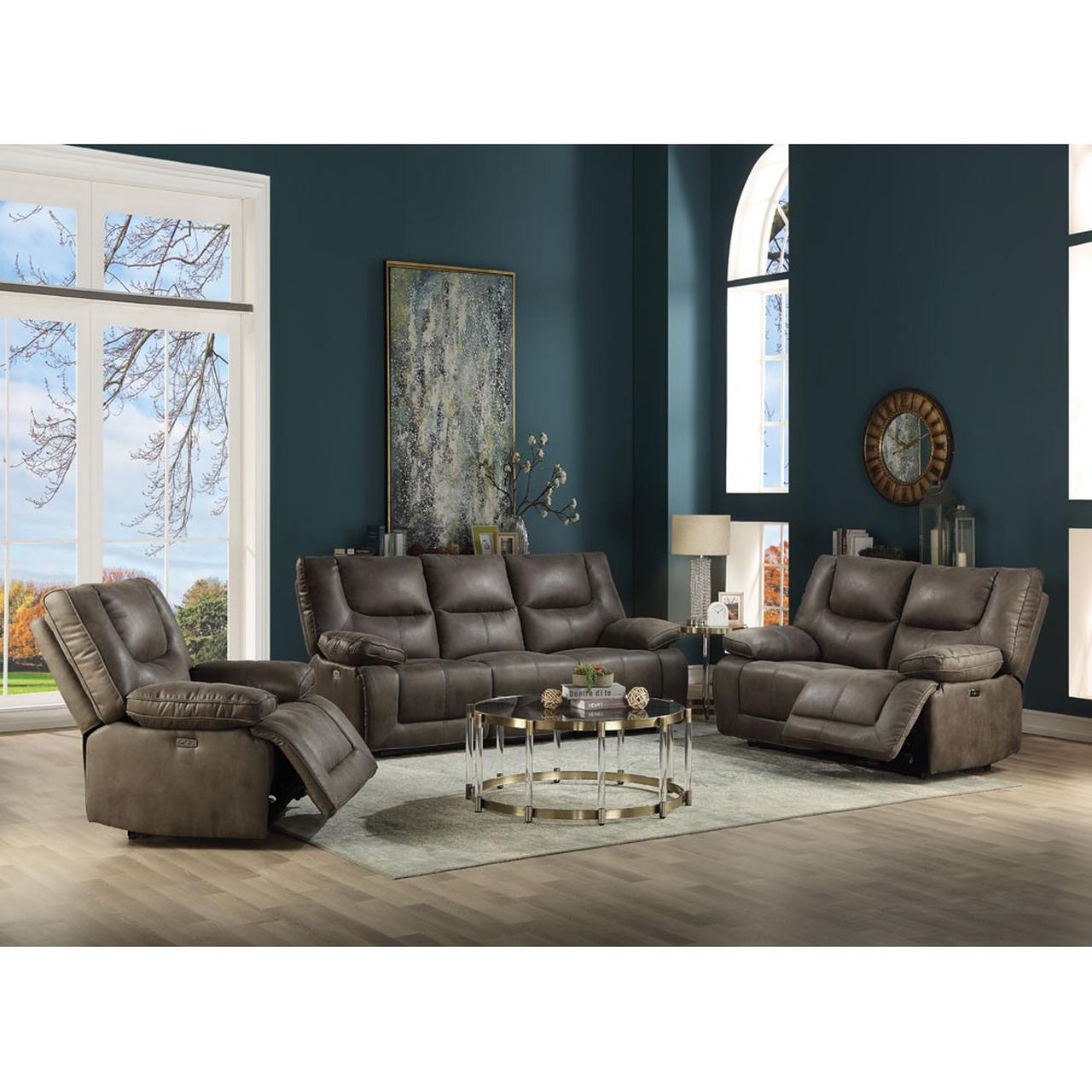

                    
Acme Furniture Harumi Power Sofa Loveseat and Recliner Dark Gray Leather-Aire Purchase 
