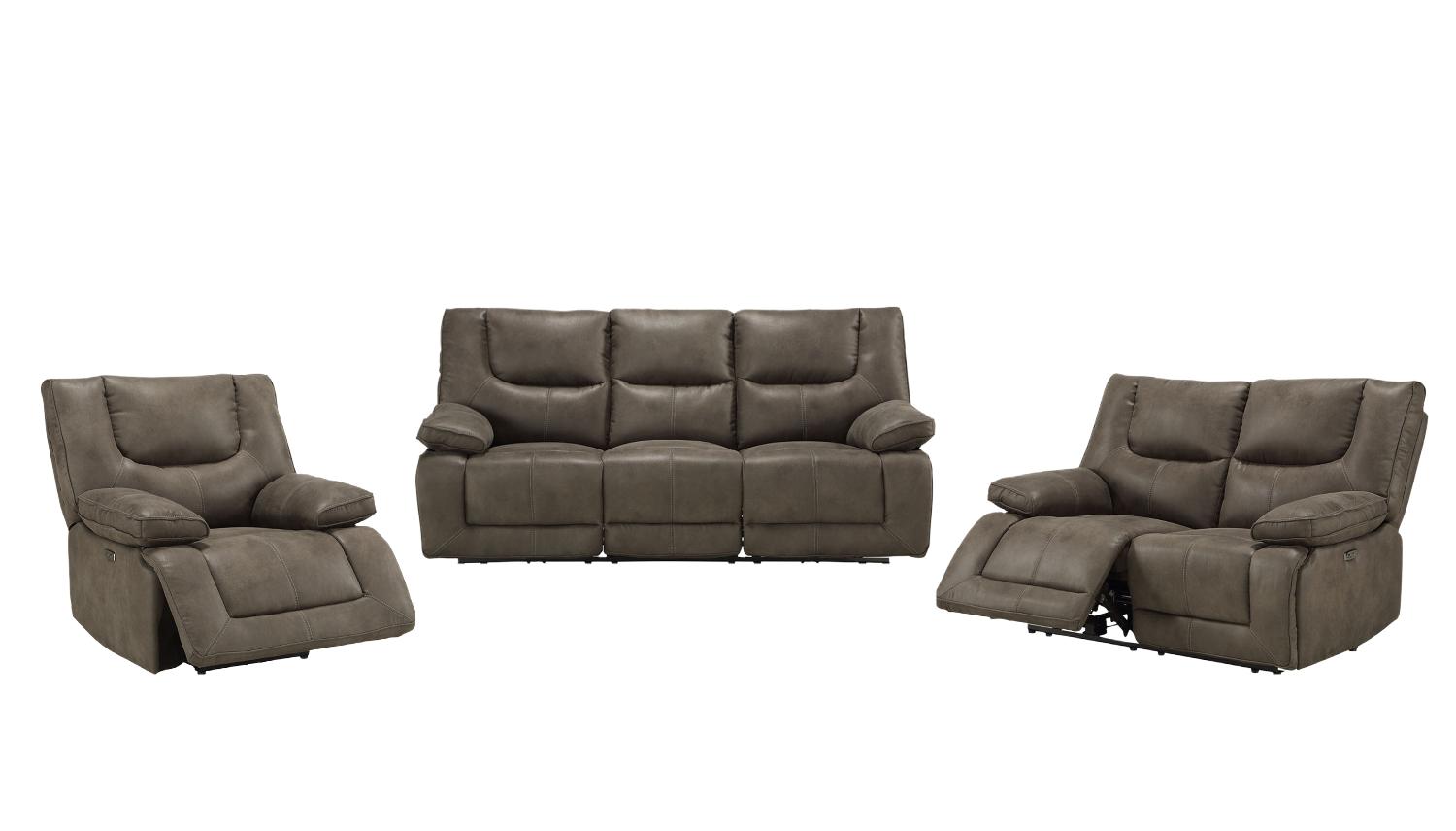 Contemporary Power Sofa Loveseat and Recliner Harumi 54895-3pcs in Dark Gray Leather-Aire