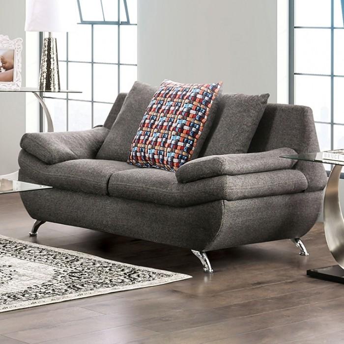 

    
Contemporary Dark Gray Linen-like Fabric Loveseat Furniture of America EM6721DG-LV Sarnen
