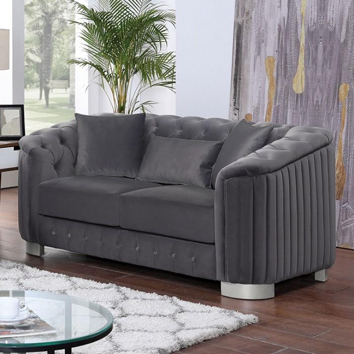 

    
Contemporary Dark Gray Solid Wood Loveseat Furniture of America Castellon FOA6475DG-LV-L
