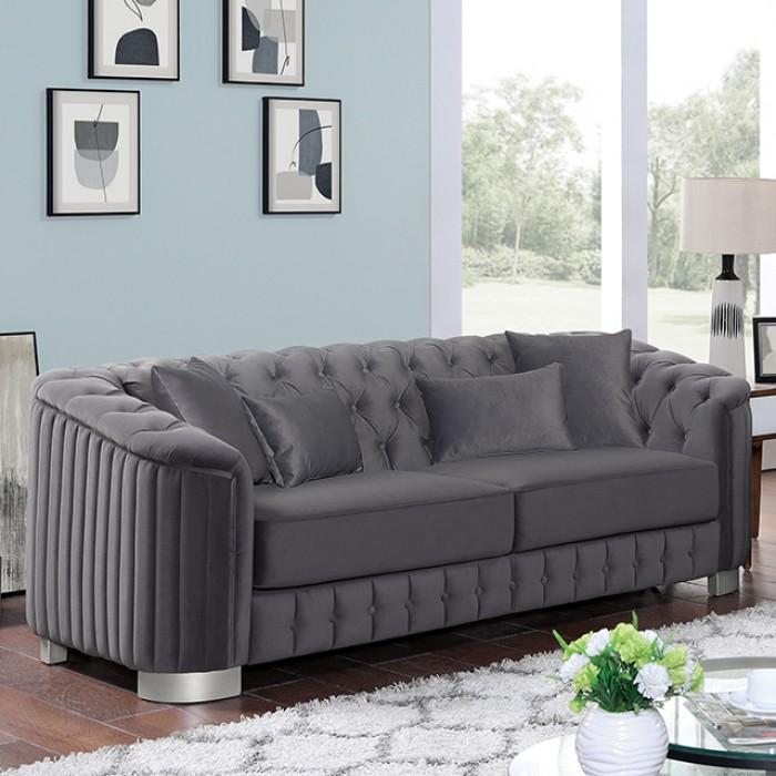 

    
Contemporary Dark Gray Solid Wood Sofa Furniture of America Castellon FOA6475DG-SF-S
