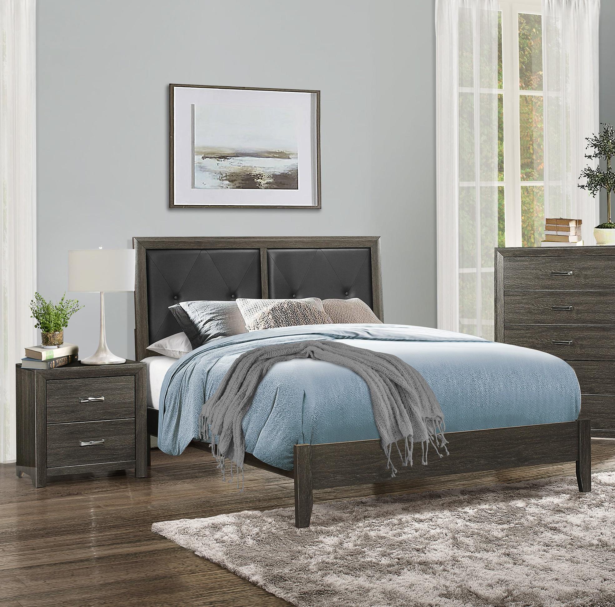 Contemporary Bedroom Set 2145KNP-1CK-3PC Edina 2145KNP-1CK-3PC in Dark Gray Faux Leather