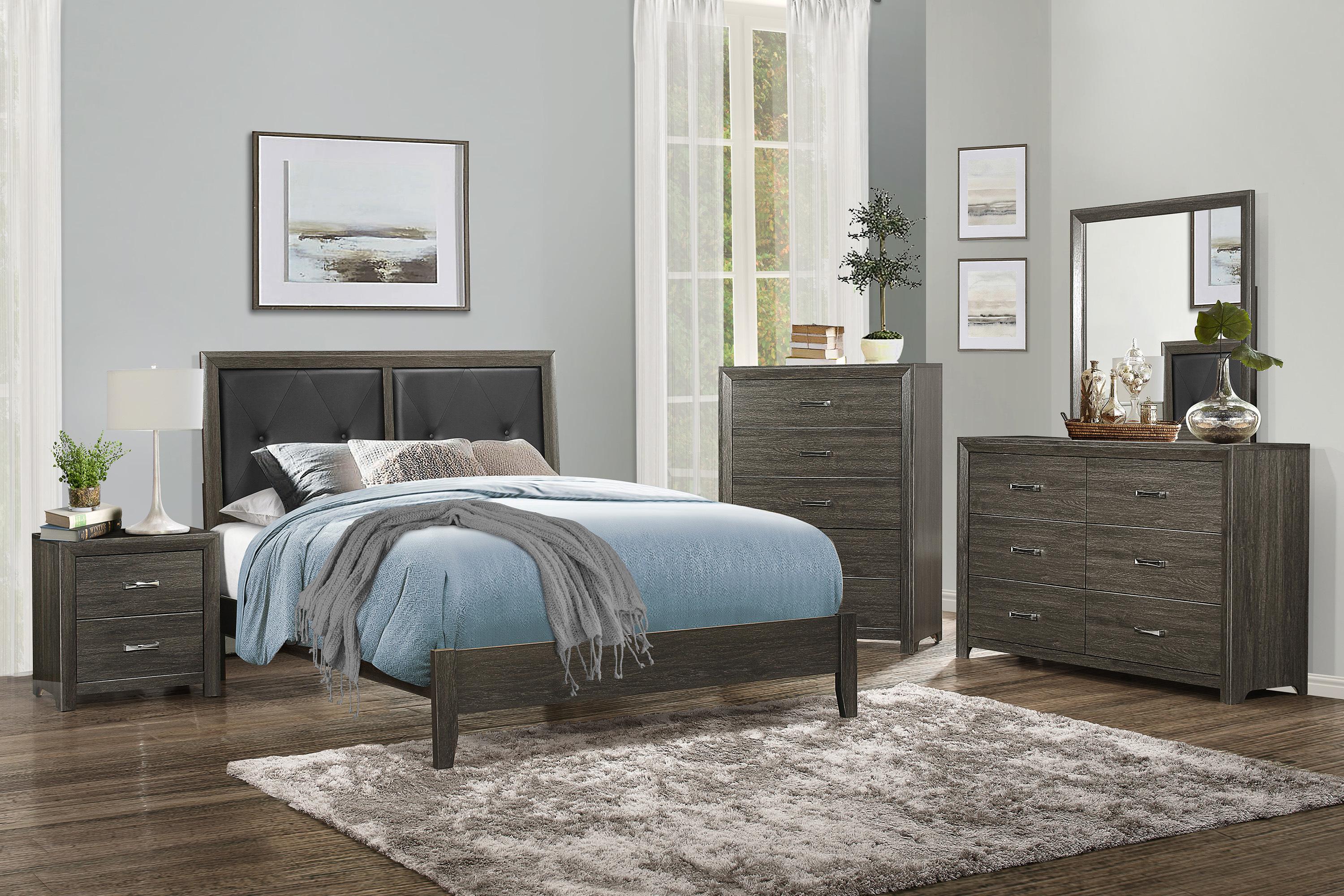 Contemporary Bedroom Set 2145KNP-1CK-5PC Edina 2145KNP-1CK-5PC in Dark Gray Faux Leather