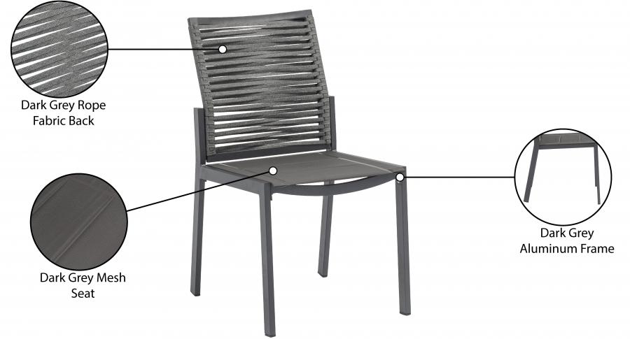 

        
65654879879846Contemporary Dark Grey Aluminium Patio Side Chairs Set 2PCS Meridian Furniture Maldives 343Grey-SC-2PCS
