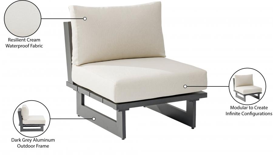 

    
Contemporary Dark Grey/Cream Aluminium Modular Armless Accent Chair Meridian Furniture 338Cream-Armless
