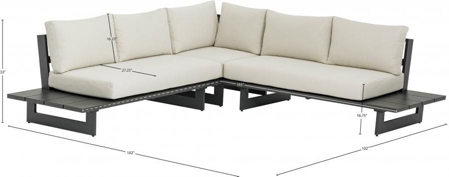 

    
 Shop  Contemporary Dark Grey/Cream Aluminium Patio Modular Sectional Meridian Furniture Maldives 338Cream-Sectional
