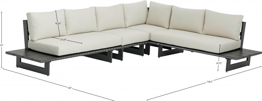 

    
 Order  Contemporary Dark Grey/Cream Aluminium Patio Modular Sectional Sec1A Meridian Furniture Maldives 338Cream-Sec1A

