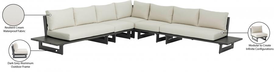 

    
 Photo  Contemporary Dark Grey/Cream Aluminium Patio Modular Sectional Sec2A Meridian Furniture Maldives 338Cream-Sec2A
