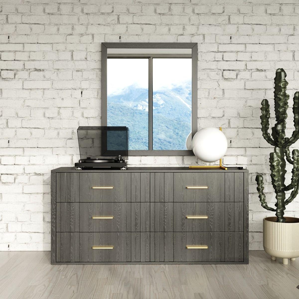 Contemporary, Modern Dresser With Mirror Manchester VGWD-HLF2-DR6DRA-2pcs in Dark Grey 