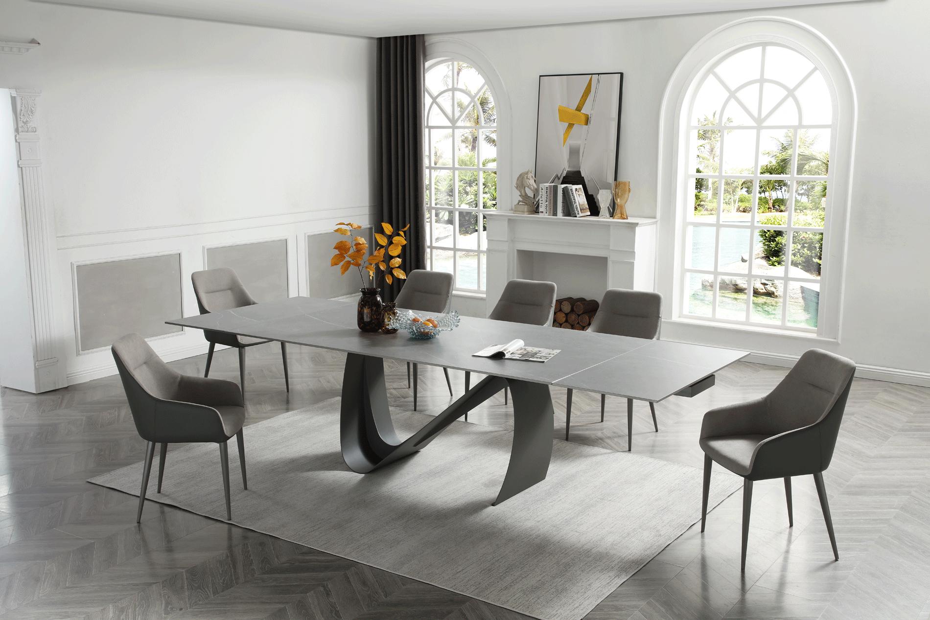 Contemporary Dining Chair Set Extravaganza Dining Room Set 7PCS 9087-DT-7PCS 9087-DT-7PCS in Dark Grey Eco Leather