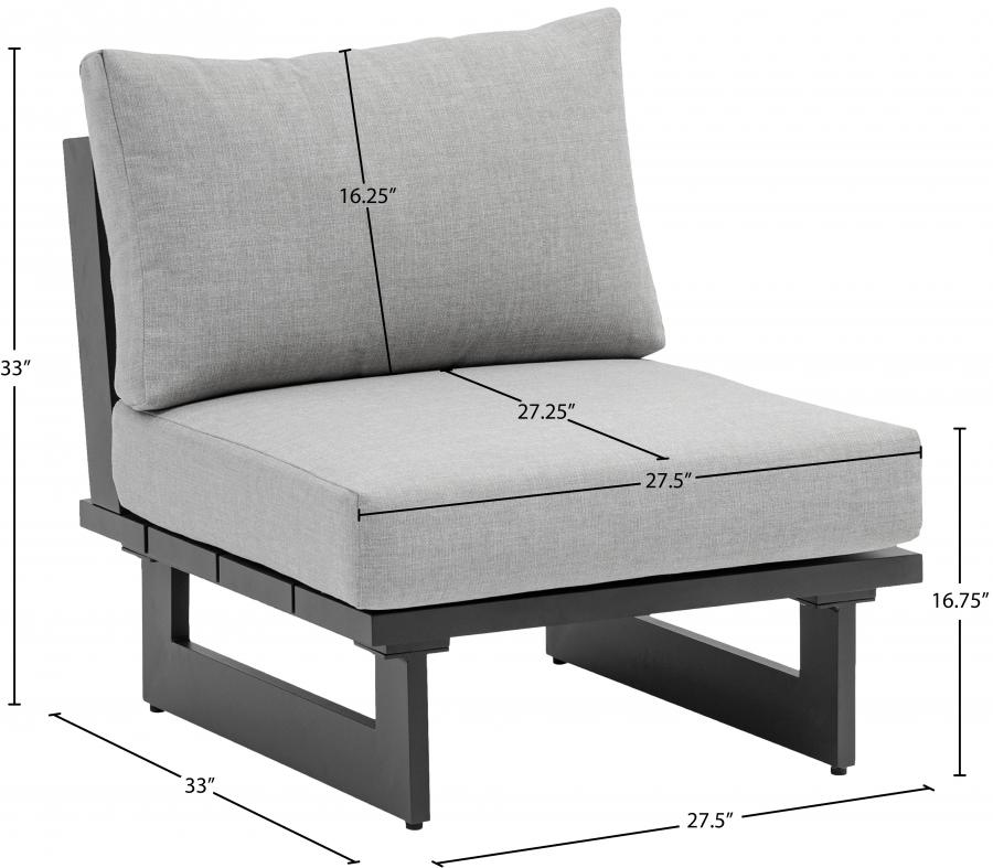 

    
 Photo  Contemporary Dark Grey/Grey Aluminium Modular Armless Accent Chair Meridian Furniture 338Grey-Armless
