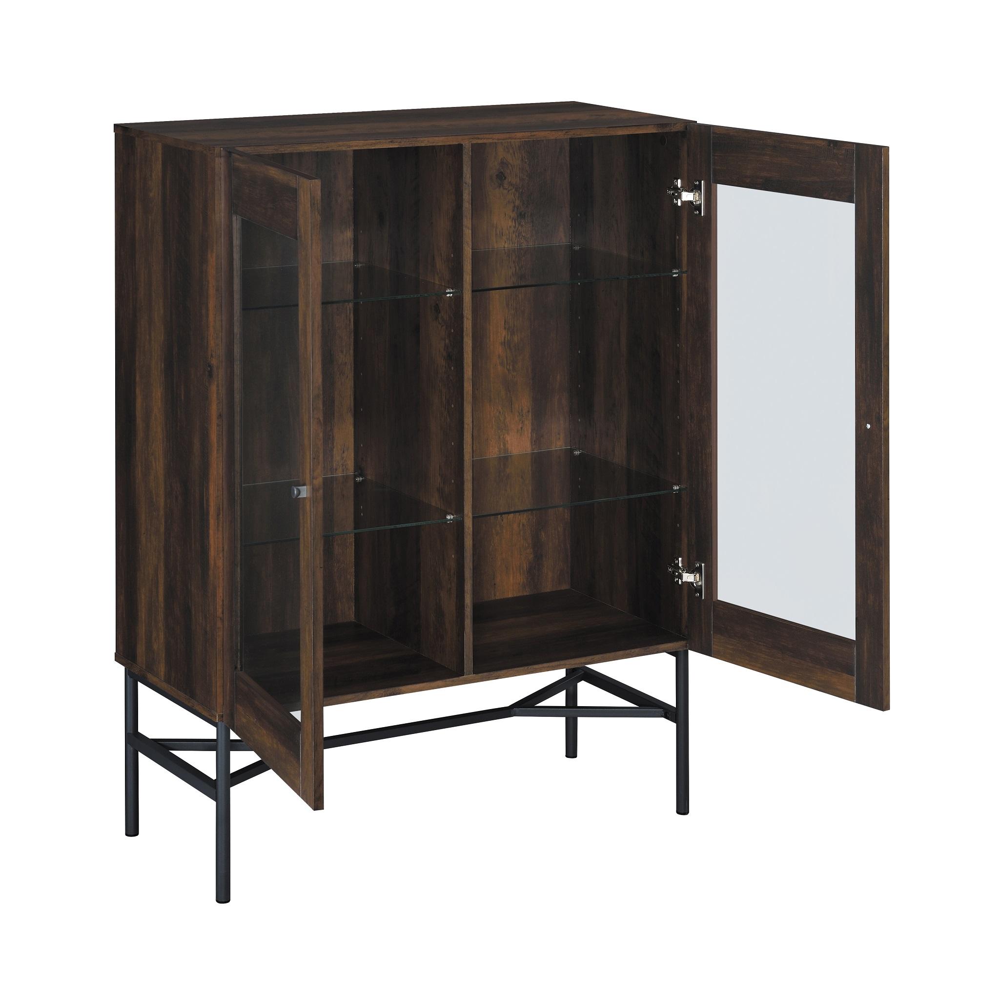 

    
Contemporary Dark Pine Finish Wood & Tempered Glass Accent Cabinet Coaster 959624

