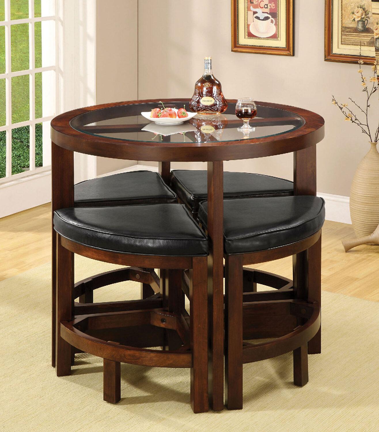 Contemporary Counter Dining Set CM3321PT-5PK Crystal Cove CM3321PT-5PK in Dark Walnut Leatherette