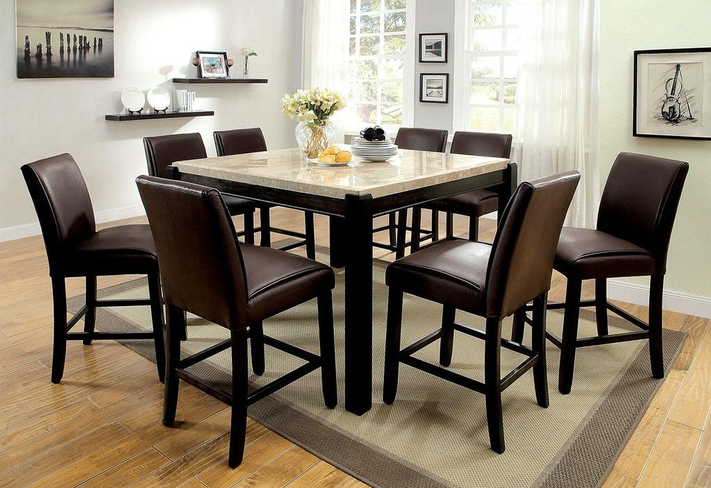 

    
Contemporary Dark Walnut & Ivory Counter Height Table Set 9pcs Furniture of America Gladstone
