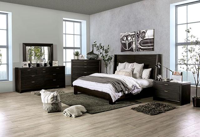 

    
Contemporary Dark Walnut Solid Wood CAL Bedroom Set 6pcs Furniture of America FOA7514 Laurentian
