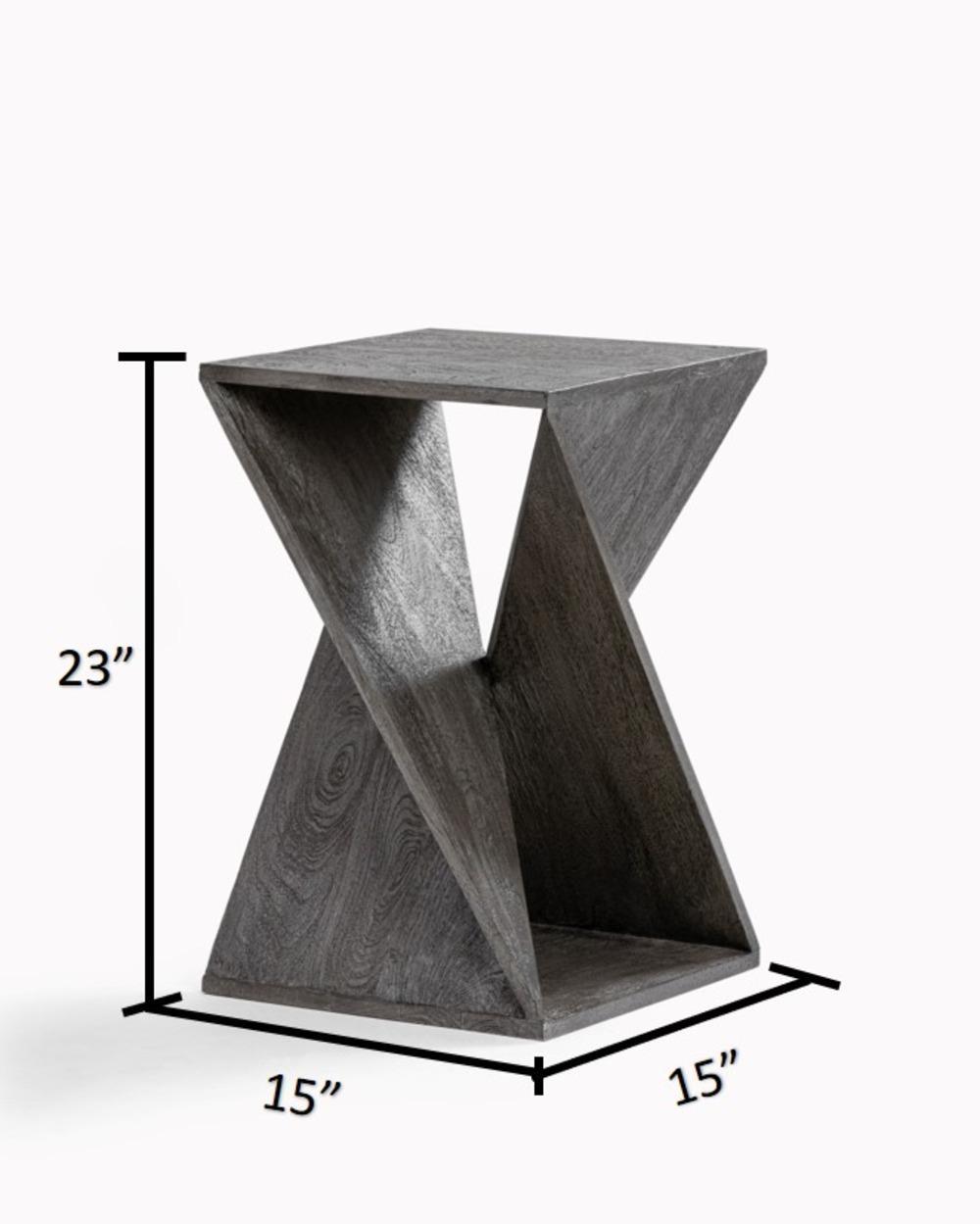 

    
Contemporary Distress Gray Mango Wood Twisted End Table Albany Living TW-004
