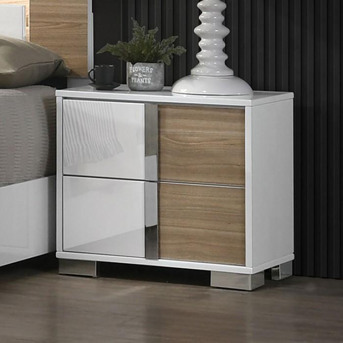 

    
Furniture of America ERLANGEN CM7462WH-EK Panel Bedroom Set Natural/White CM7462WH-EK-5pcs
