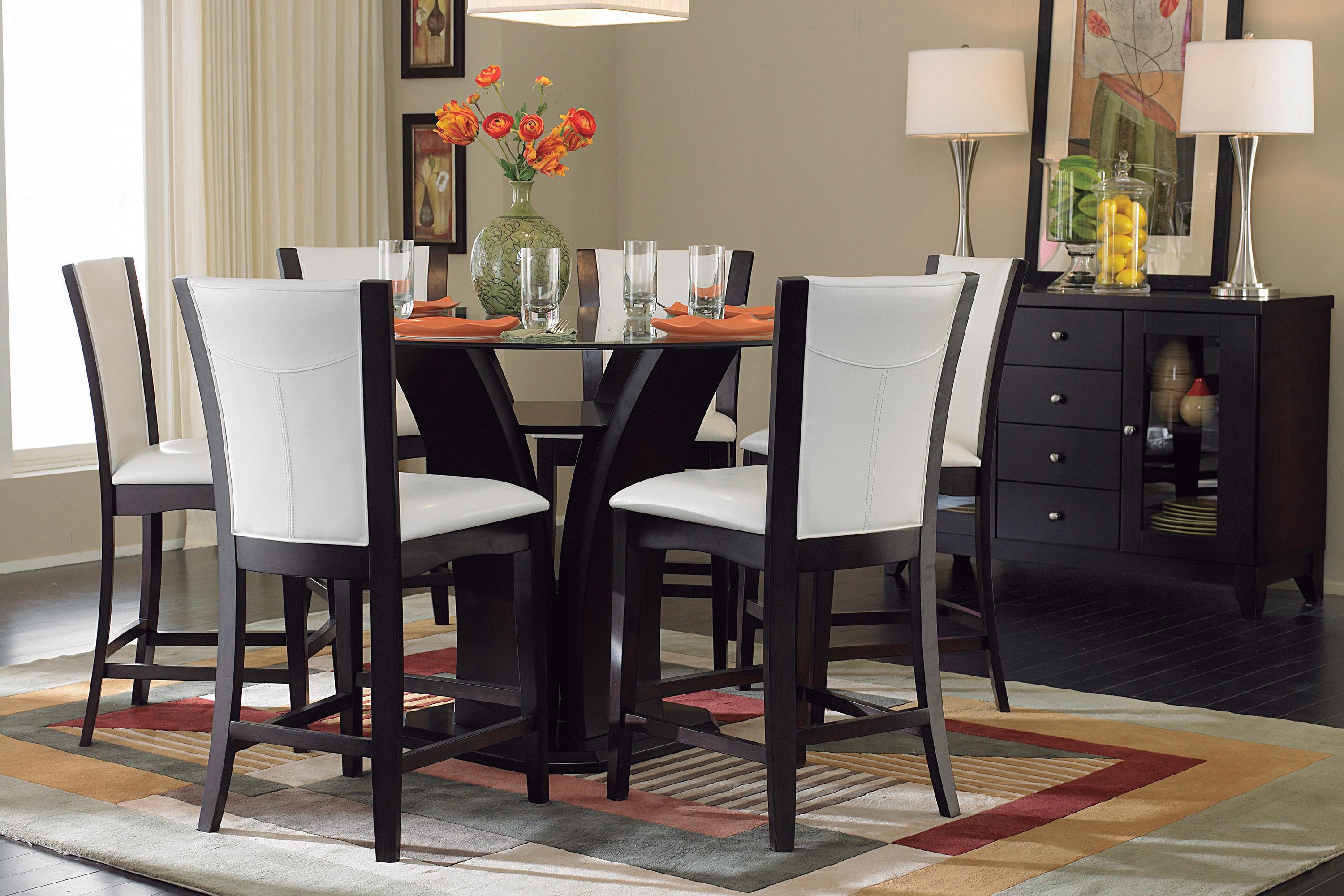 Contemporary Dining Room Set 710-36RD-W-5PC Daisy 710-36RD-W-5PC in Espresso, White Faux Leather