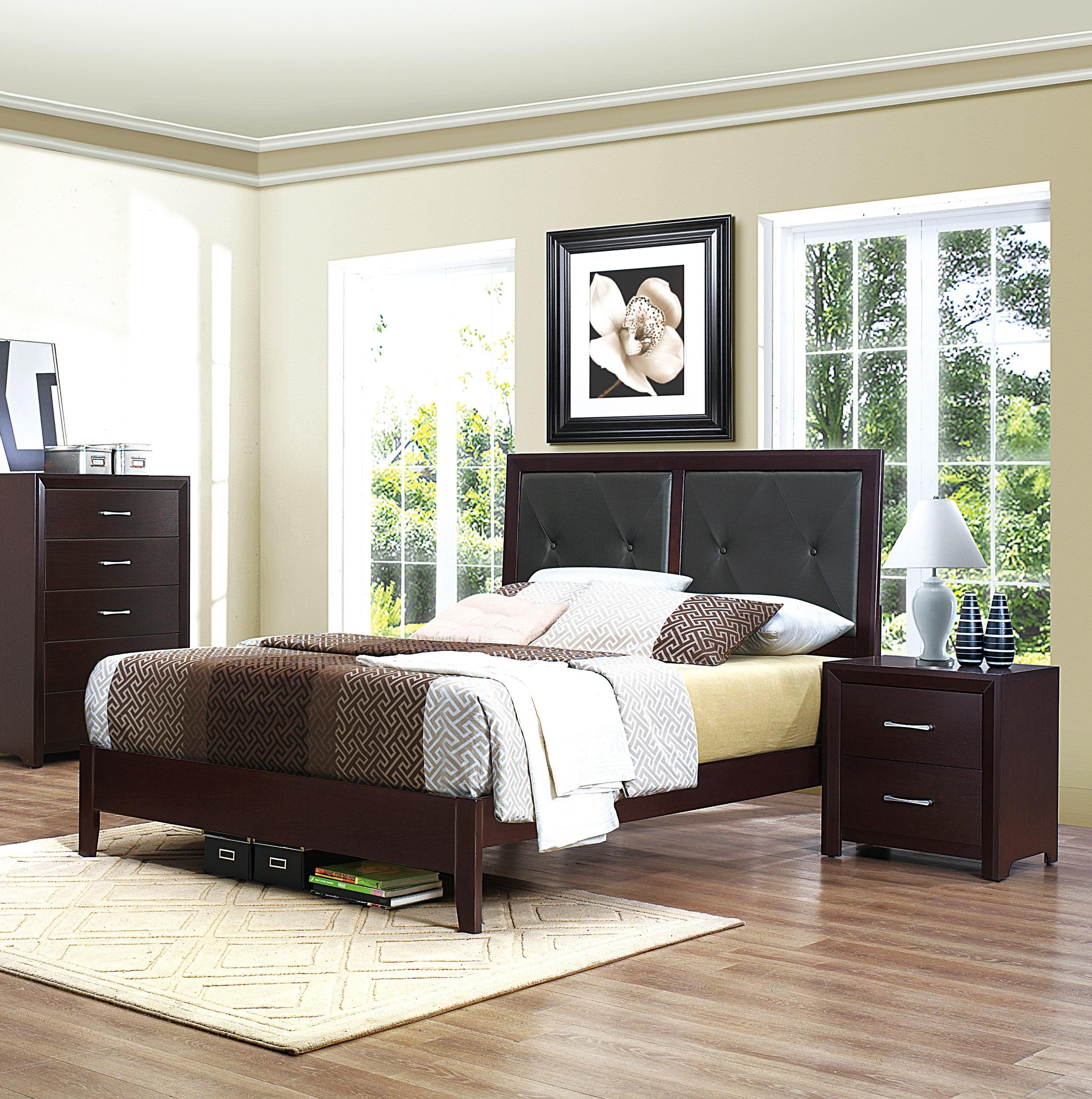 Contemporary Bedroom Set 2145K-1CK-3PC Edina 2145K-1CK-3PC in Espresso Faux Leather