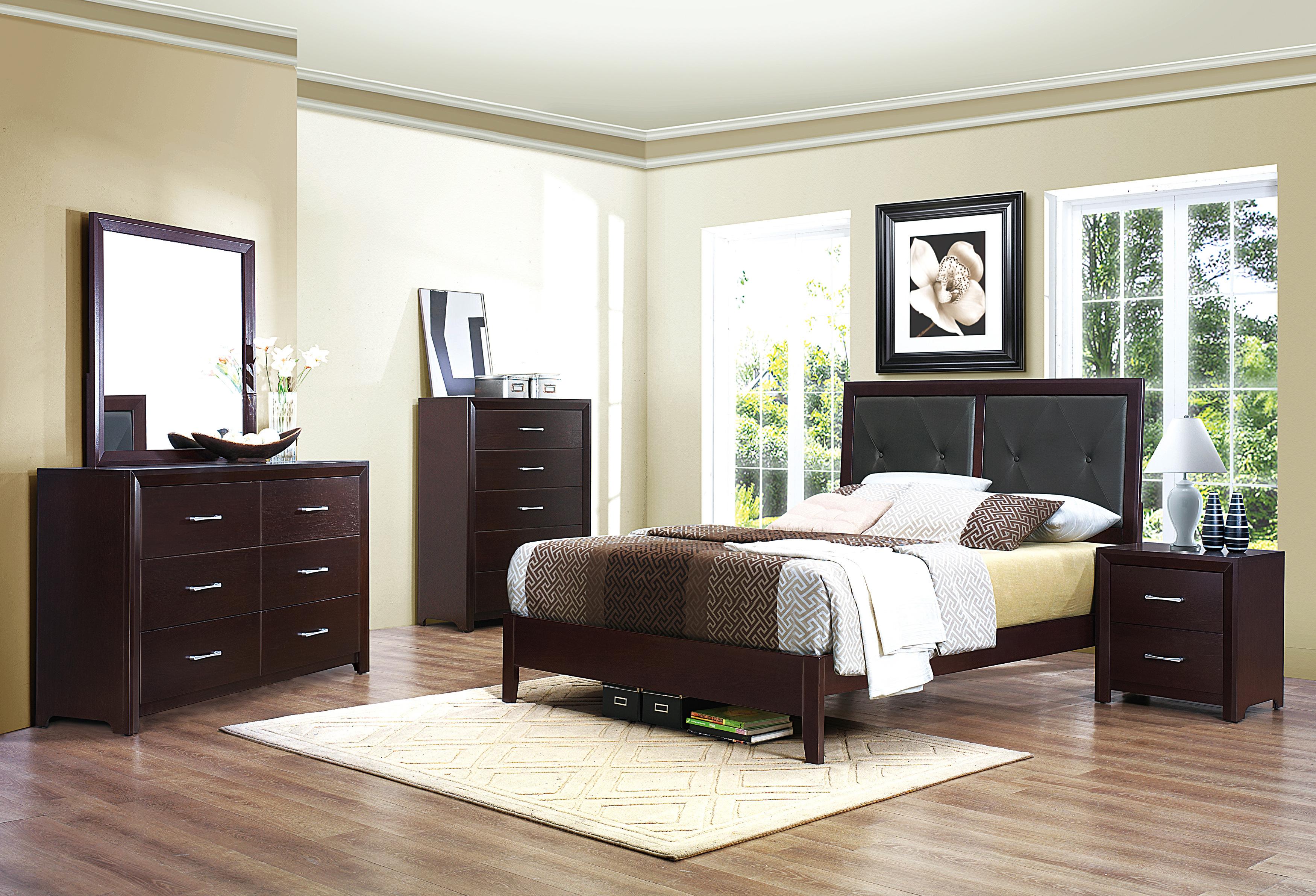 Contemporary Bedroom Set 2145K-1CK-5PC Edina 2145K-1CK-5PC in Espresso Faux Leather