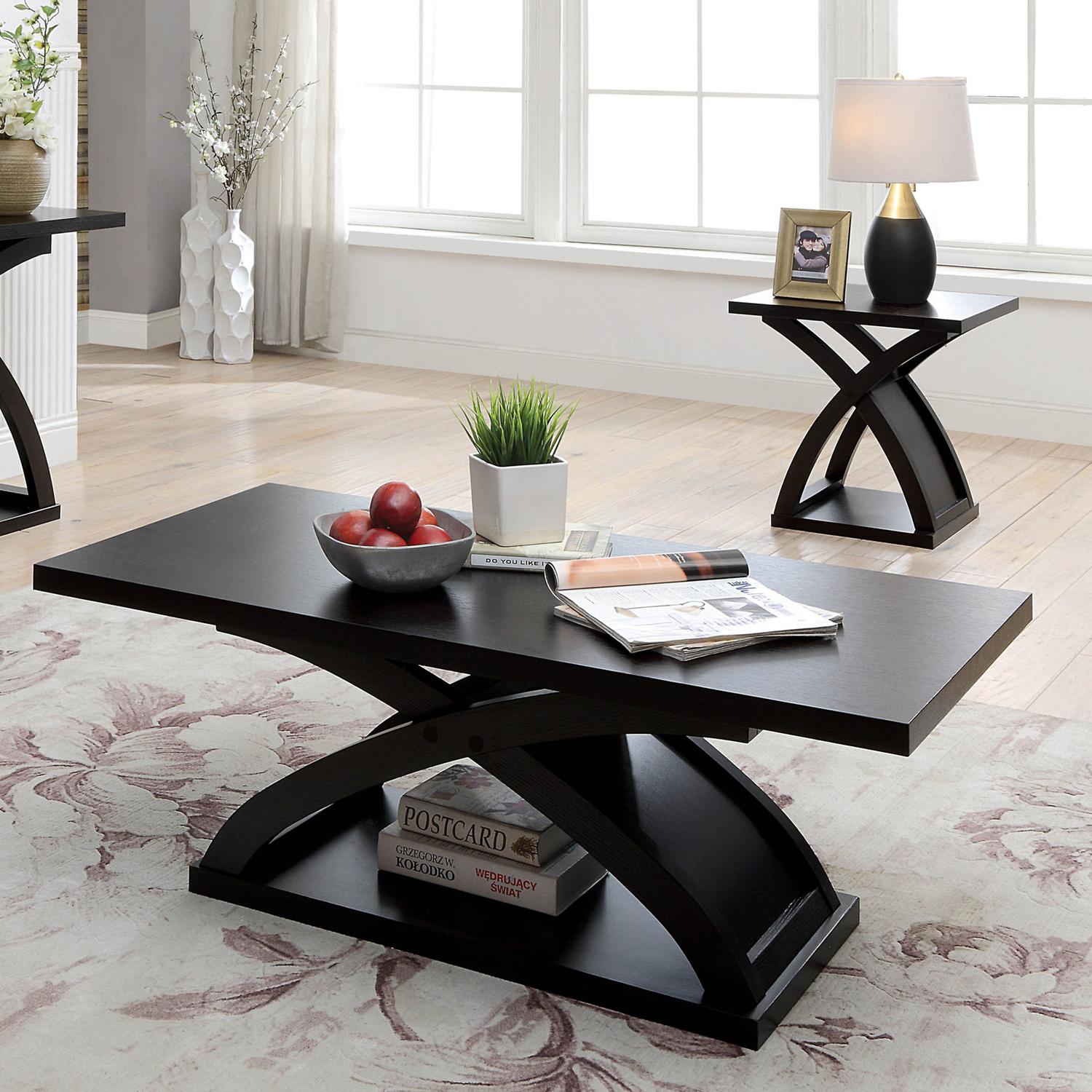 

    
Contemporary Espresso Wood Coffee Table Set 3pcs Furniture of America Arkley
