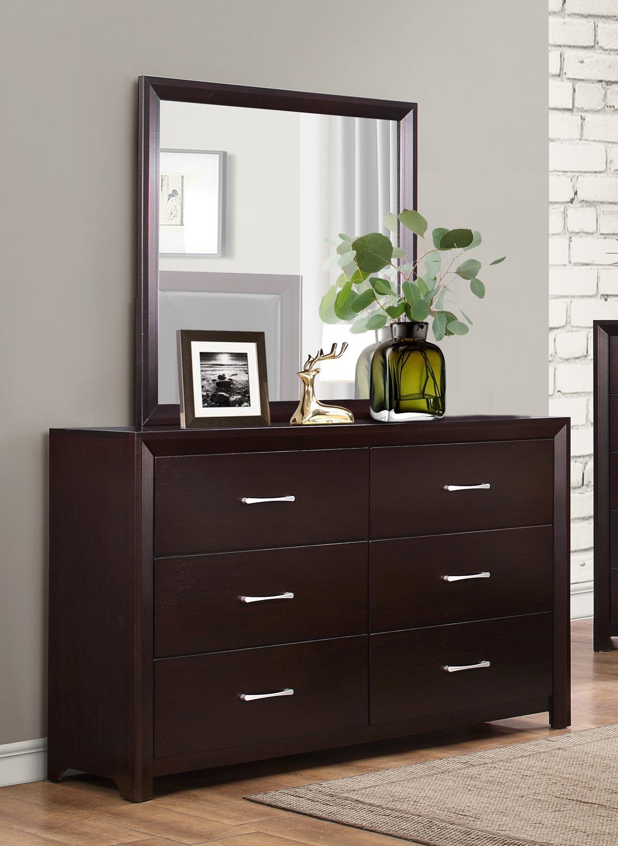 Contemporary Dresser w/Mirror 2145-5*6-2PC Edina 2145-5*6-2PC in Espresso Faux Leather
